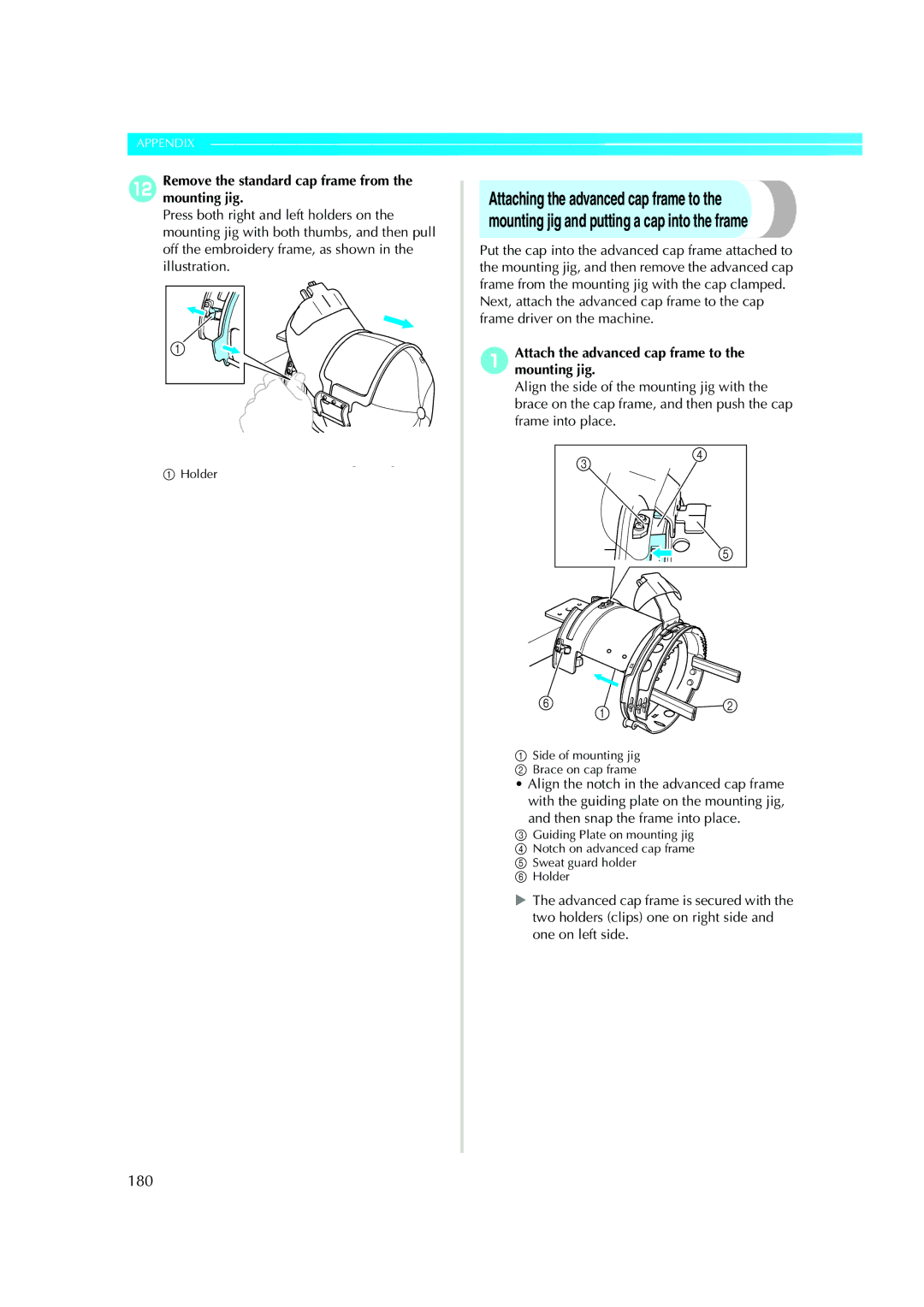 Brother PR-620 operation manual 180, BRemove the standard cap frame from the mounting jig 