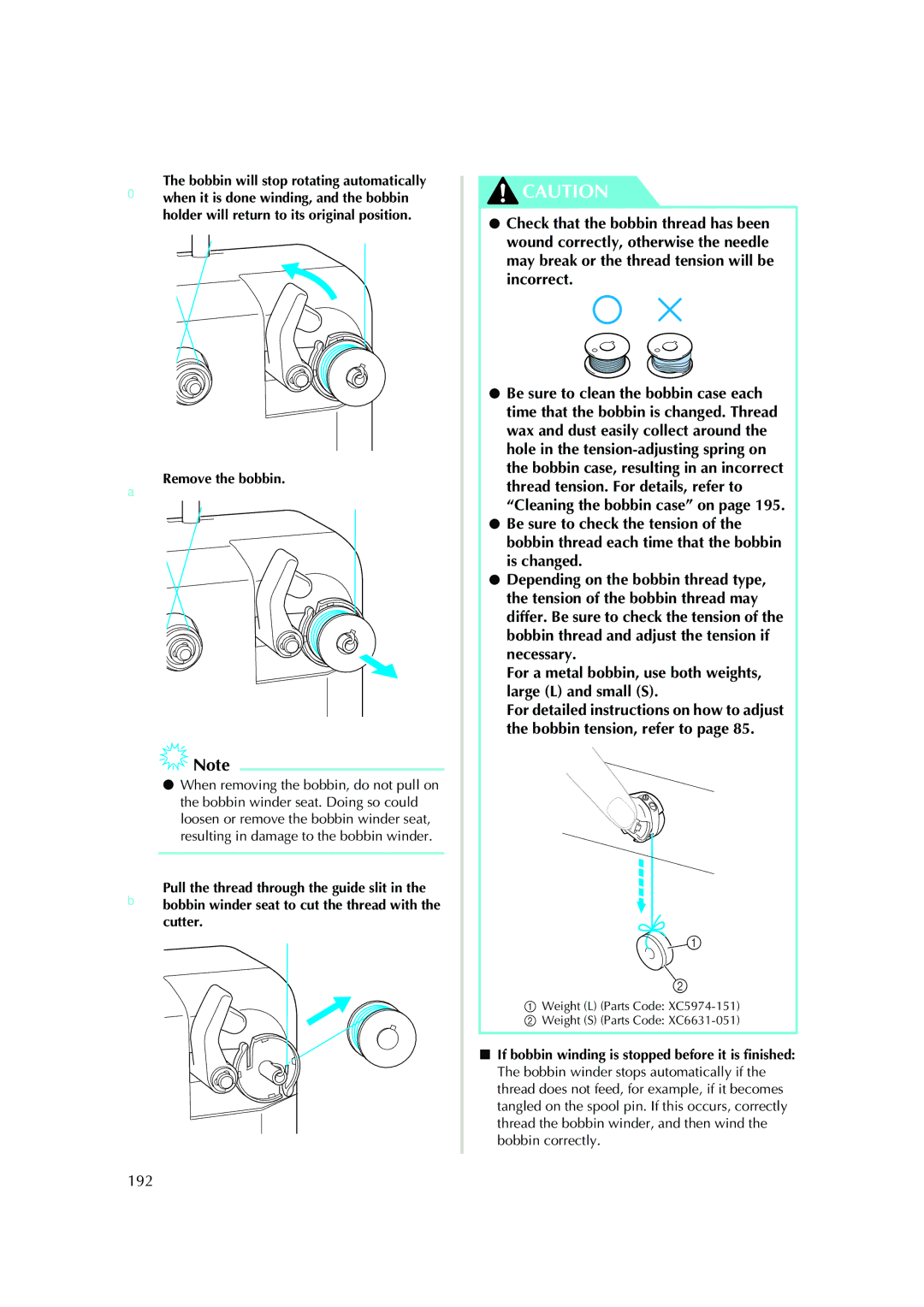 Brother PR-620 operation manual 192, ARemove the bobbin 