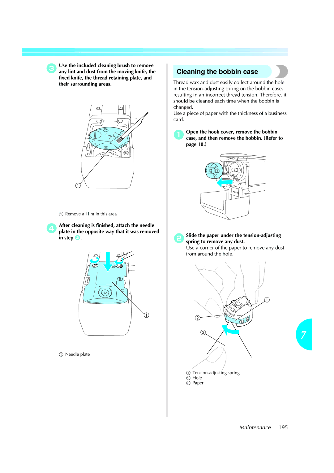 Brother PR-620 operation manual Cleaning the bobbin case 