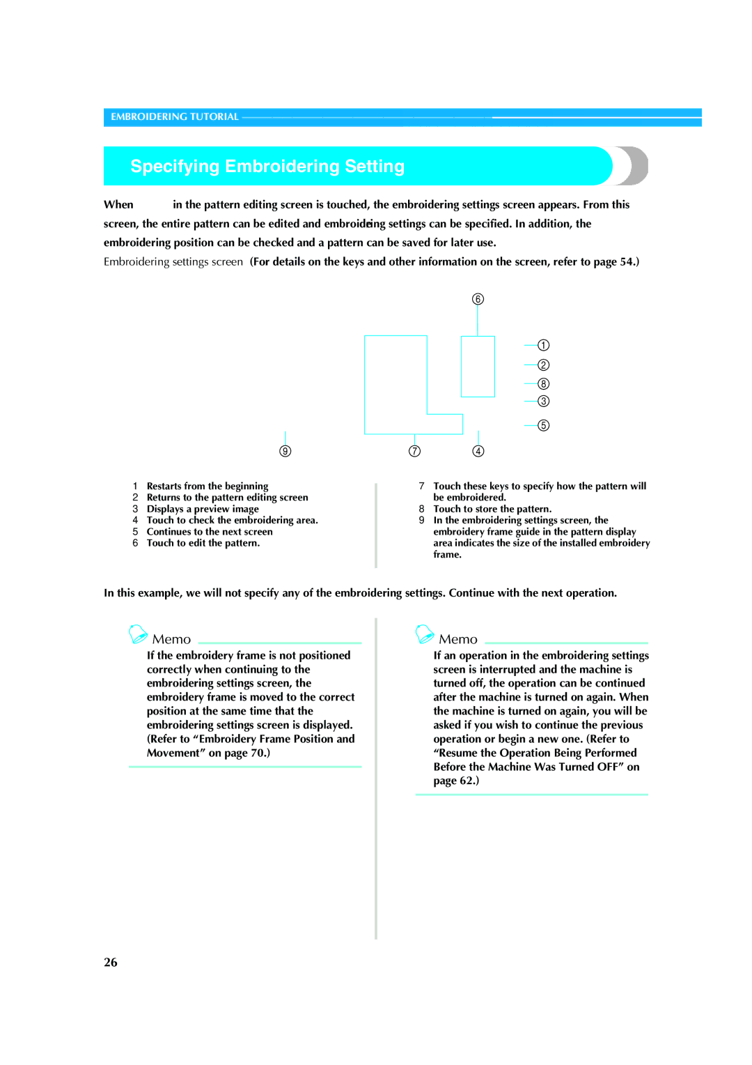 Brother PR-620 operation manual Specifying Embroidering Setting 