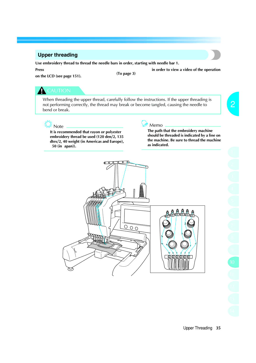 Brother PR-620 operation manual Upper threading, As indicated, #50 in Japan 