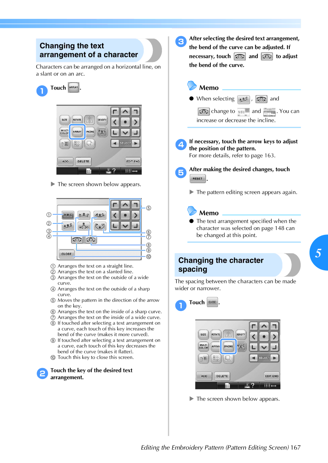 Brother 884-T05, PR-650 operation manual Changing the text arrangement of a character, Changing the character spacing 