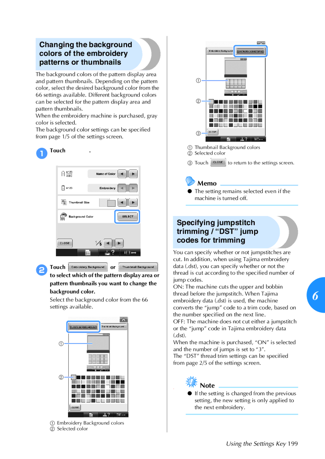 Brother 884-T05, PR-650 operation manual Specifying jumpstitch trimming / DST jump codes for trimming 