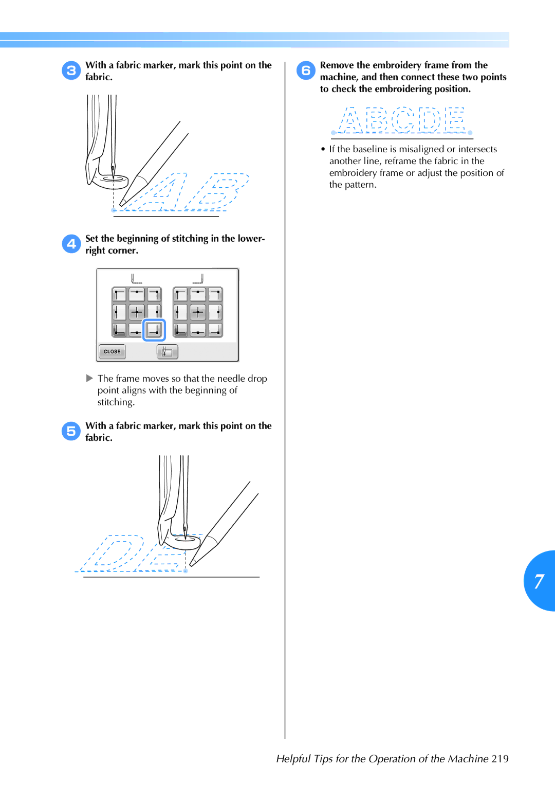 Brother 884-T05, PR-650 operation manual 3Withfabric.a fabric marker, mark this point on 