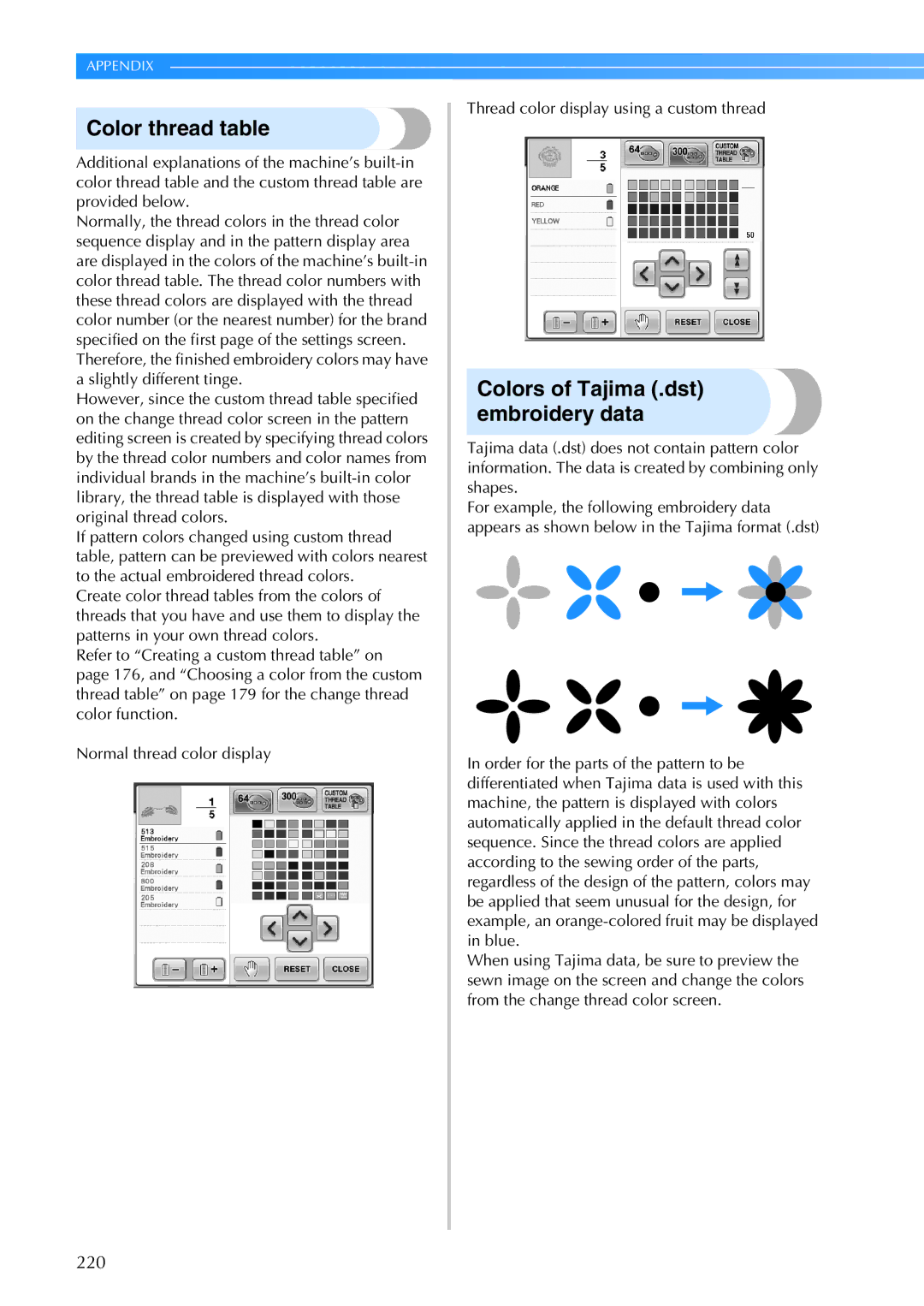 Brother PR-650, 884-T05 operation manual Color thread table, Colors of Tajima .dst embroidery data 