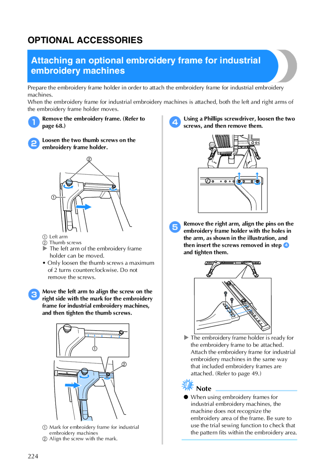 Brother PR-650, 884-T05 operation manual Optional Accessories, 224 