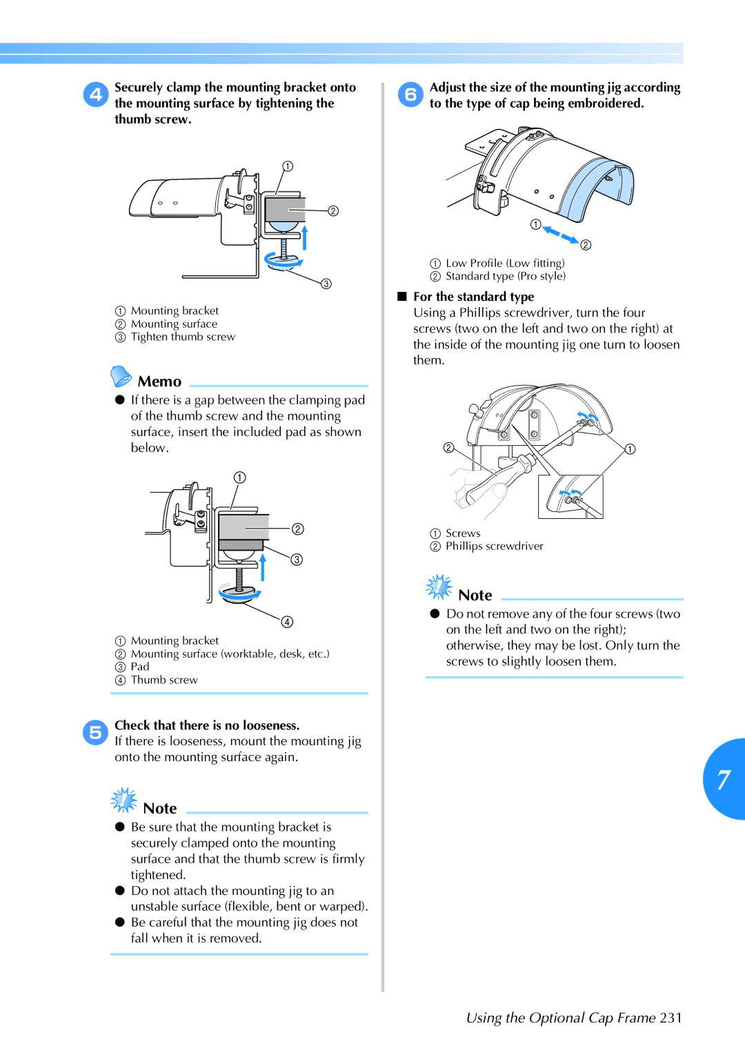 Brother 884-T05, PR-650 operation manual Check that there is no looseness, For the standard type 