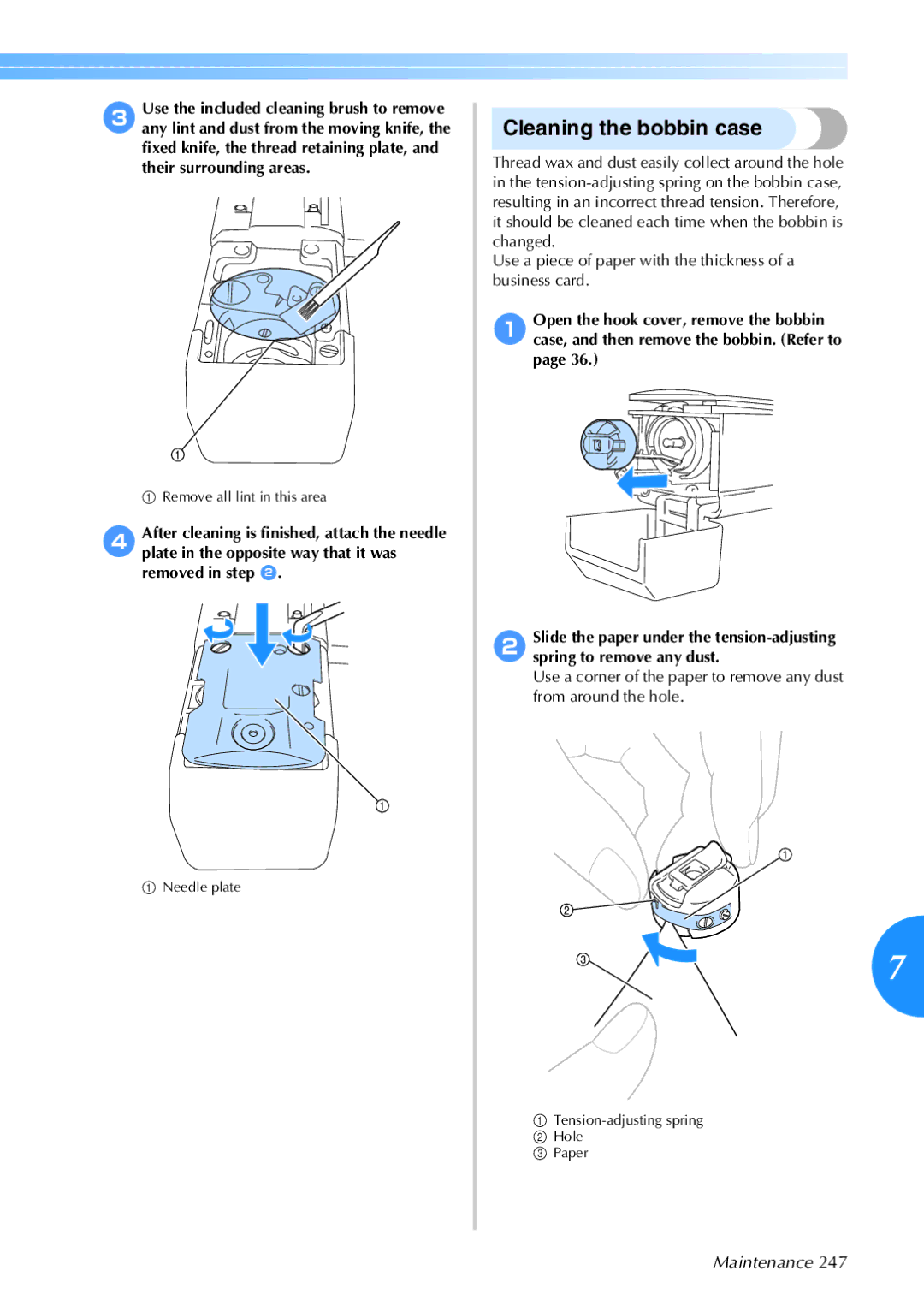 Brother 884-T05, PR-650 operation manual Cleaning the bobbin case 