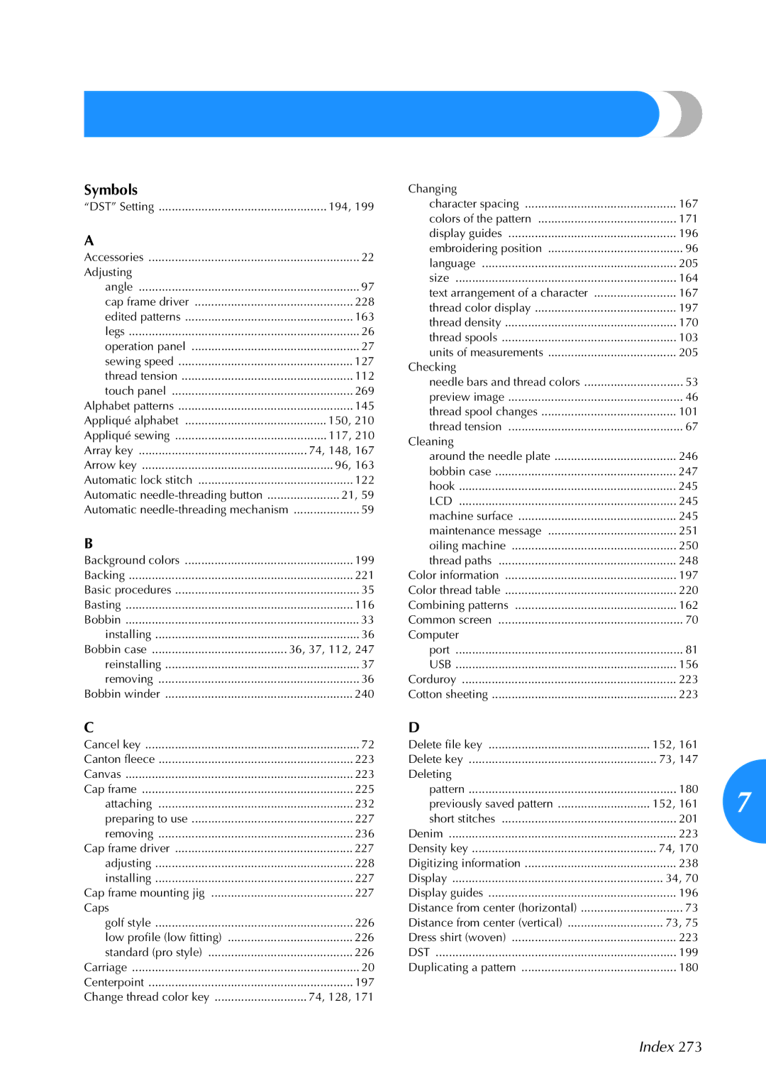 Brother 884-T05, PR-650 operation manual Index 