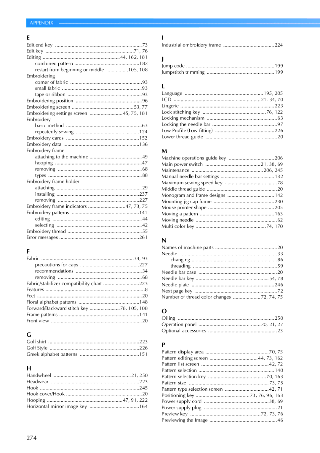 Brother PR-650, 884-T05 operation manual 274 