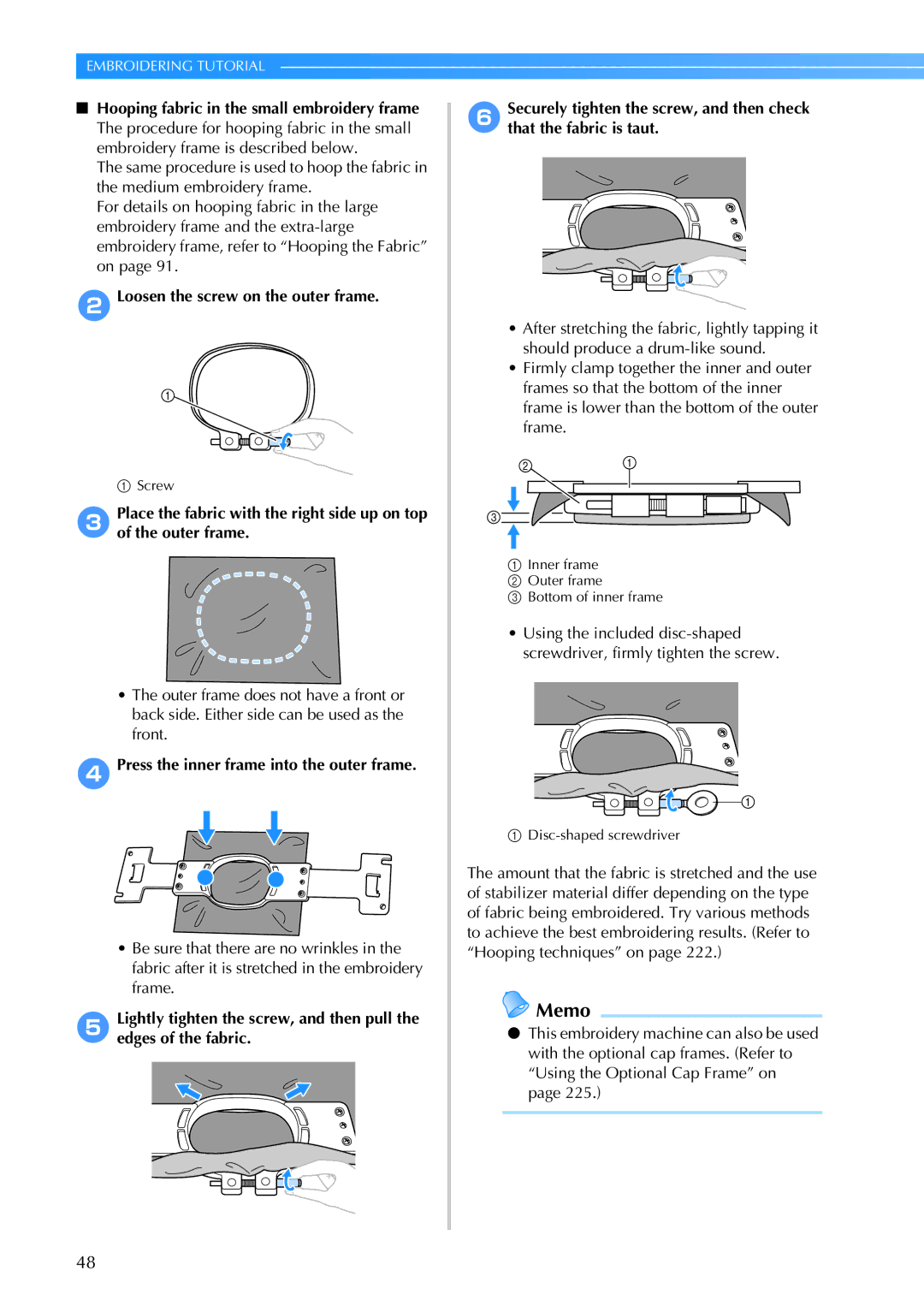 Brother PR-650, 884-T05 operation manual 2Loosen the screw on the outer frame, 4Press the inner frame into the outer frame 