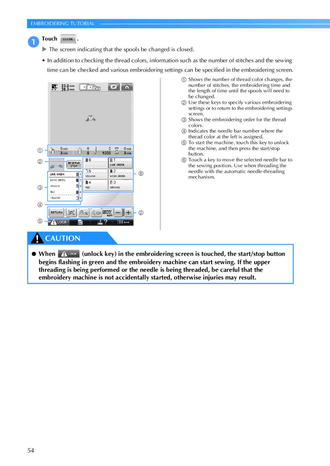 Brother PR-650, 884-T05 operation manual Screen indicating that the spools be changed is closed 