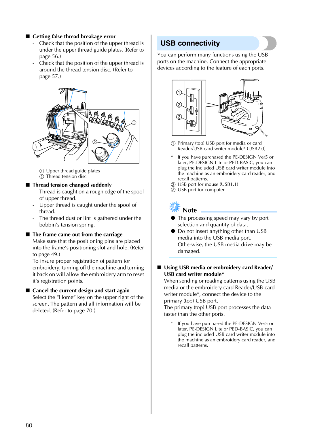 Brother PR-650, 884-T05 USB connectivity, Getting false thread breakage error, Thread tension changed suddenly 