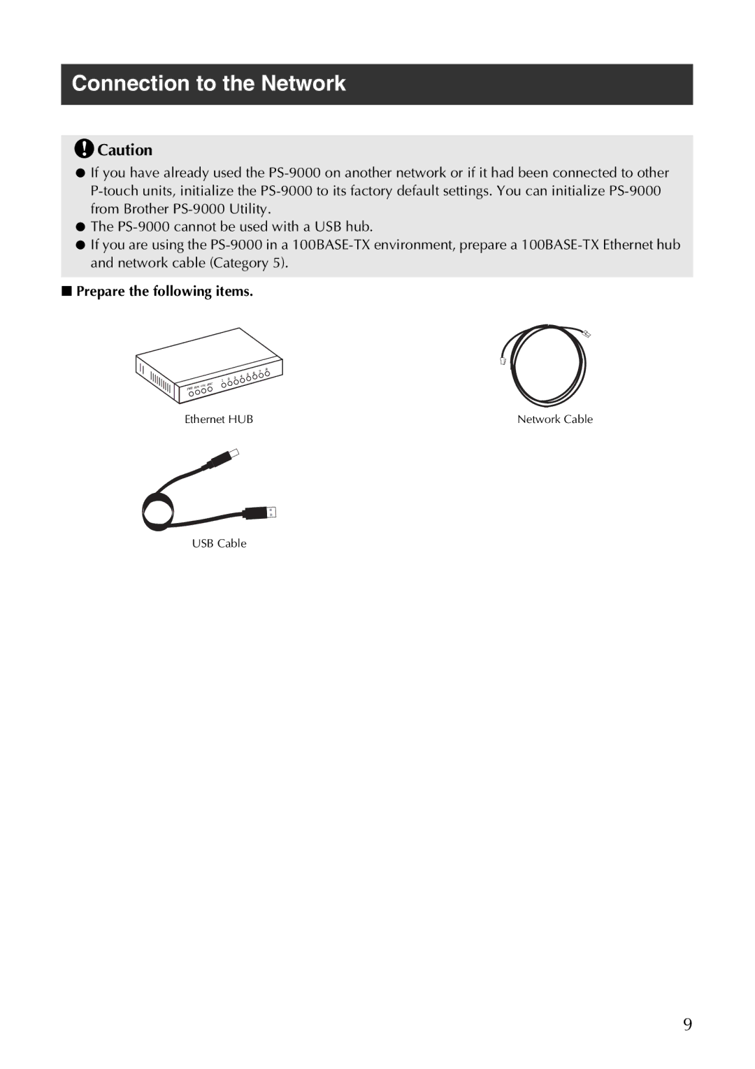 Brother PS-9000 user manual Connection to the Network, Prepare the following items 