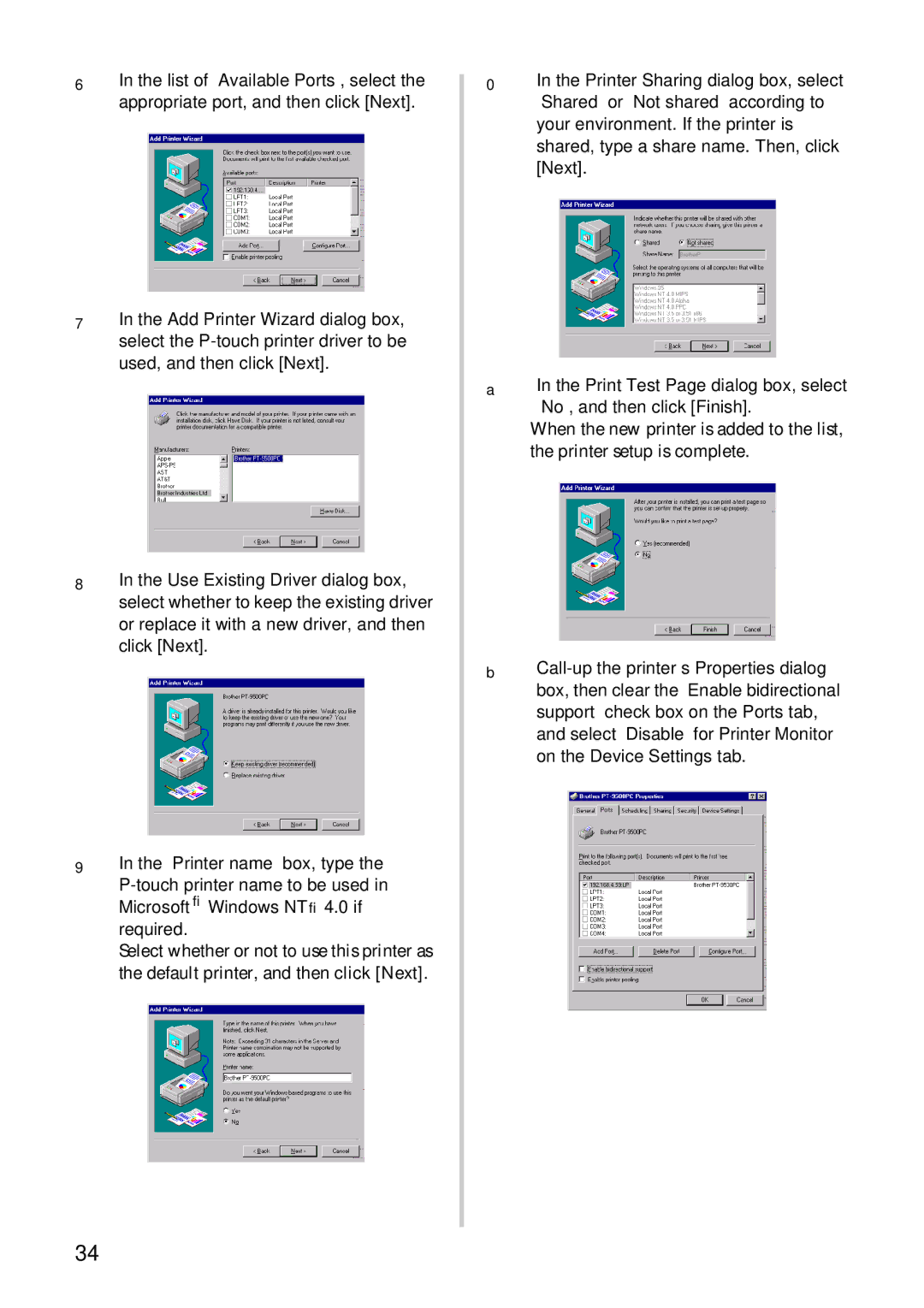 Brother PS-9000 user manual Print Test Page dialog box, select No, and then click Finish 