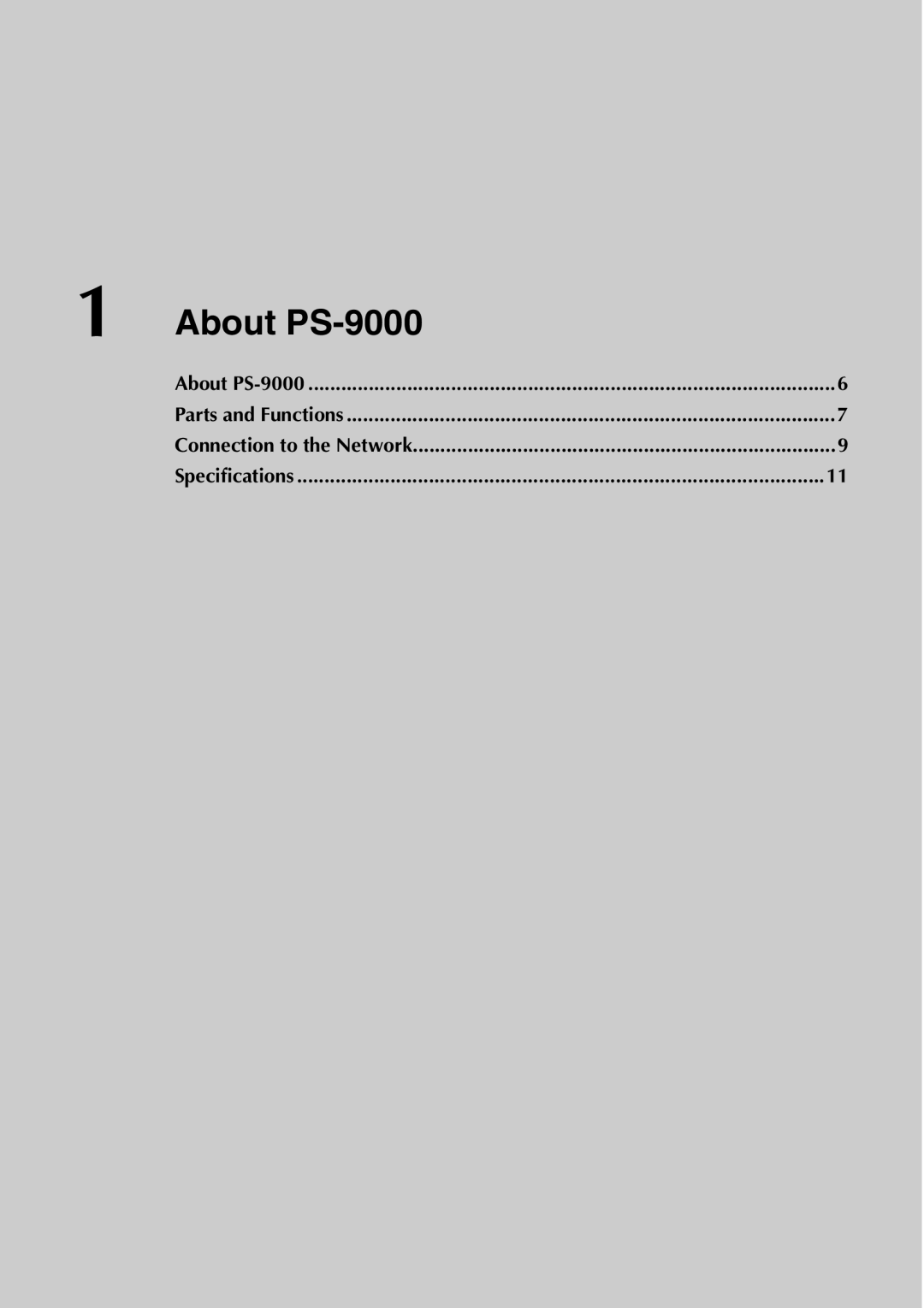 Brother user manual About PS-9000, Parts and Functions, Connection to the Network, Specifications 