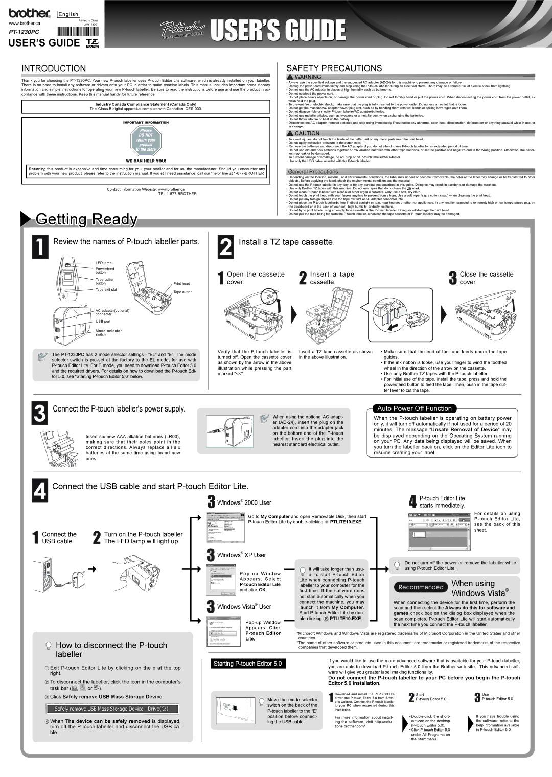 Brother PT-1230PC instruction manual Open the cassette Insert a tape, Cover Cassette, Windows 2000 User, Windows XP User 