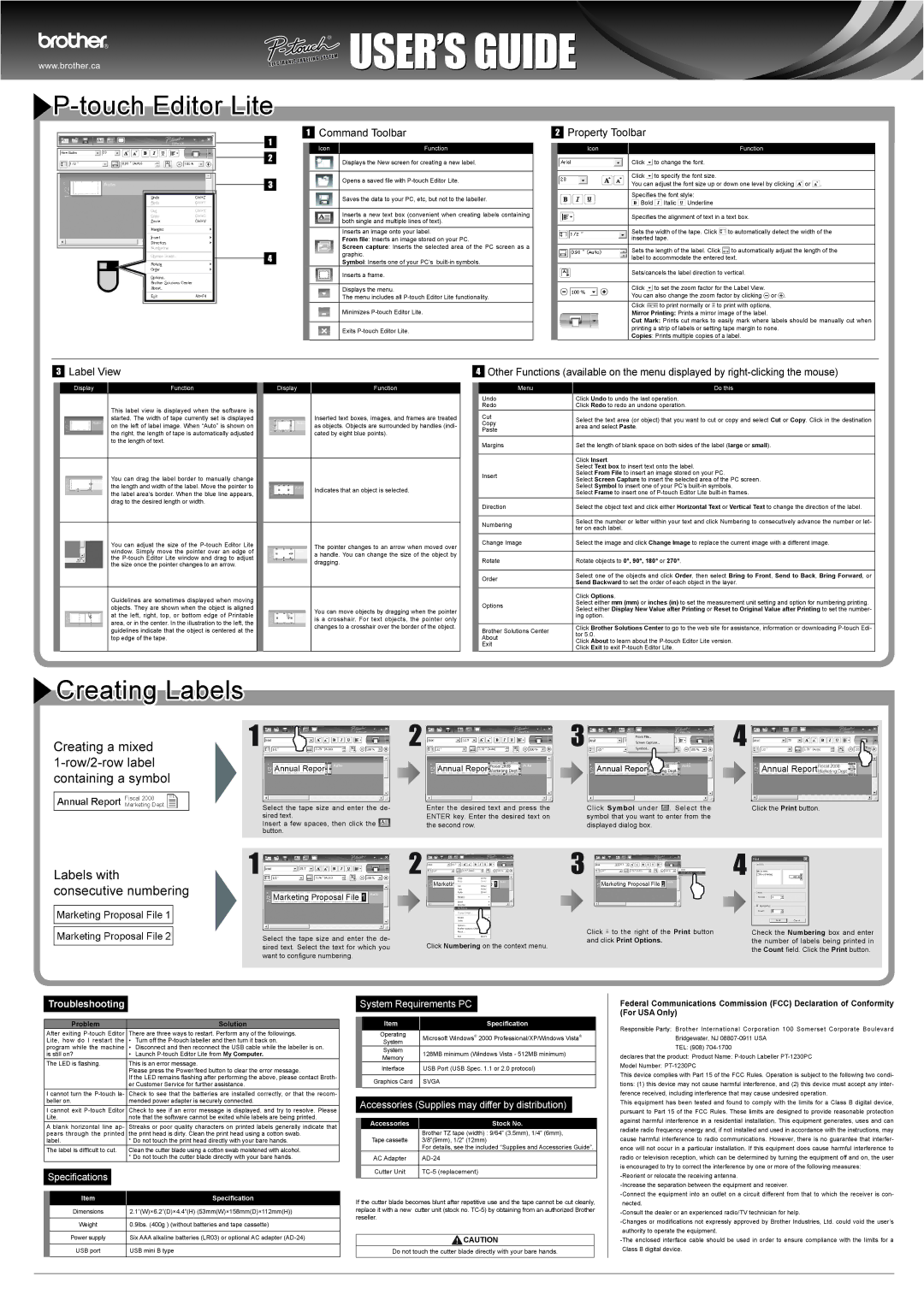 Brother PT-1230PC instruction manual Command Toolbar, Property Toolbar, Label View 