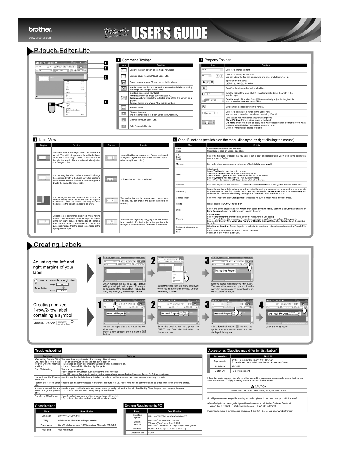 Brother PT-1230PC manual Command Toolbar, Property Toolbar, Label View 