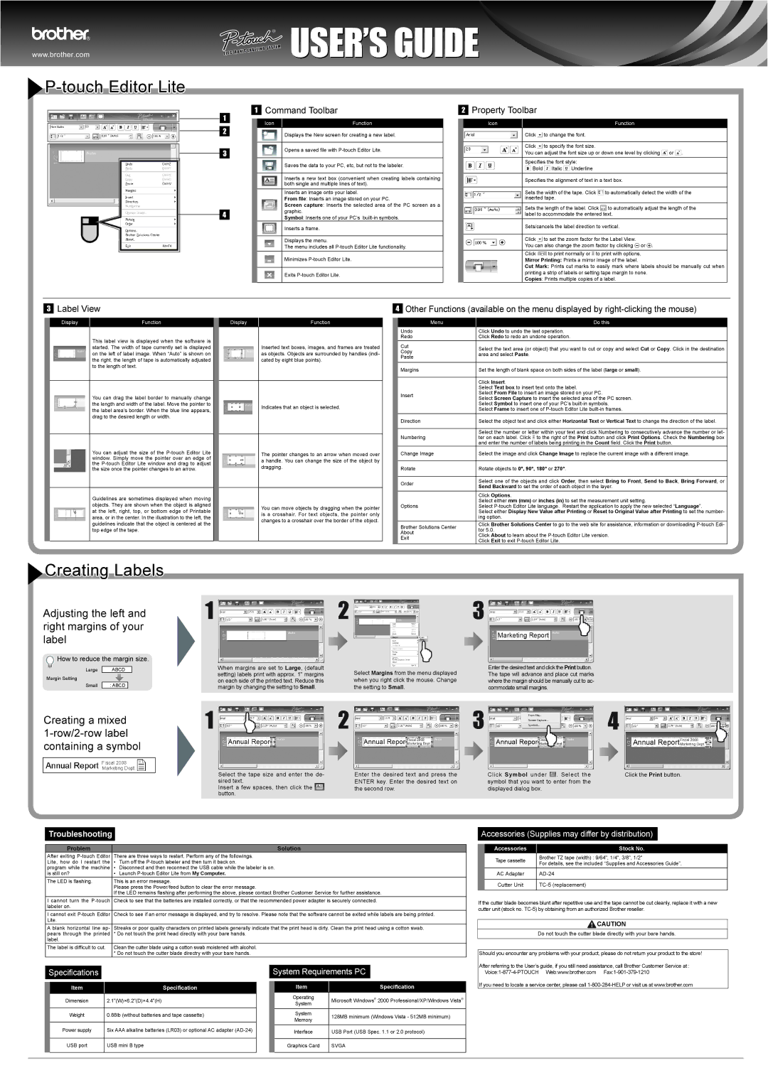 Brother PT-1230PC manual Command Toolbar, Property Toolbar, Label View 