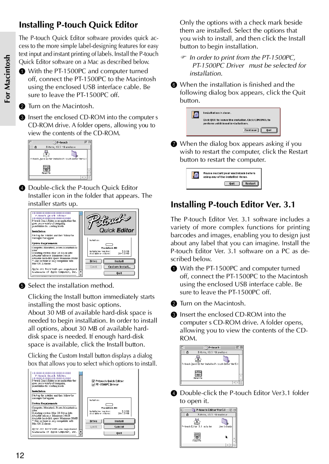 Brother PT-1500PC manual Installing P-touch Quick Editor, Installing P-touch Editor Ver 