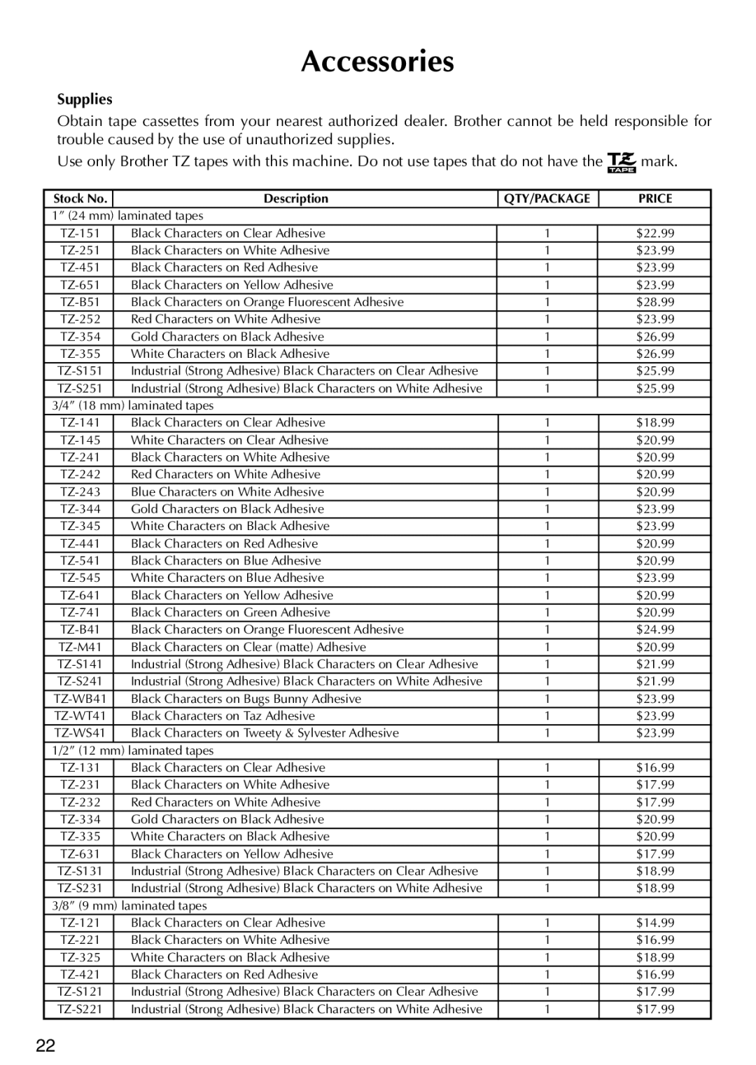 Brother PT-1500PC manual Accessories, Supplies 