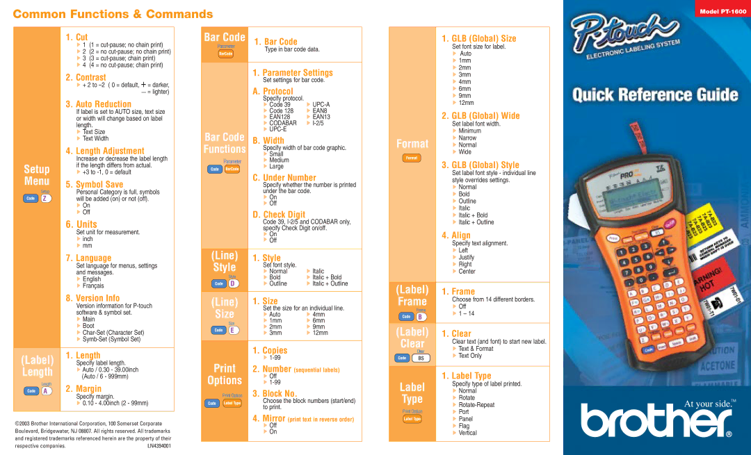 Brother PT-1600 manual Length, Line, Format 