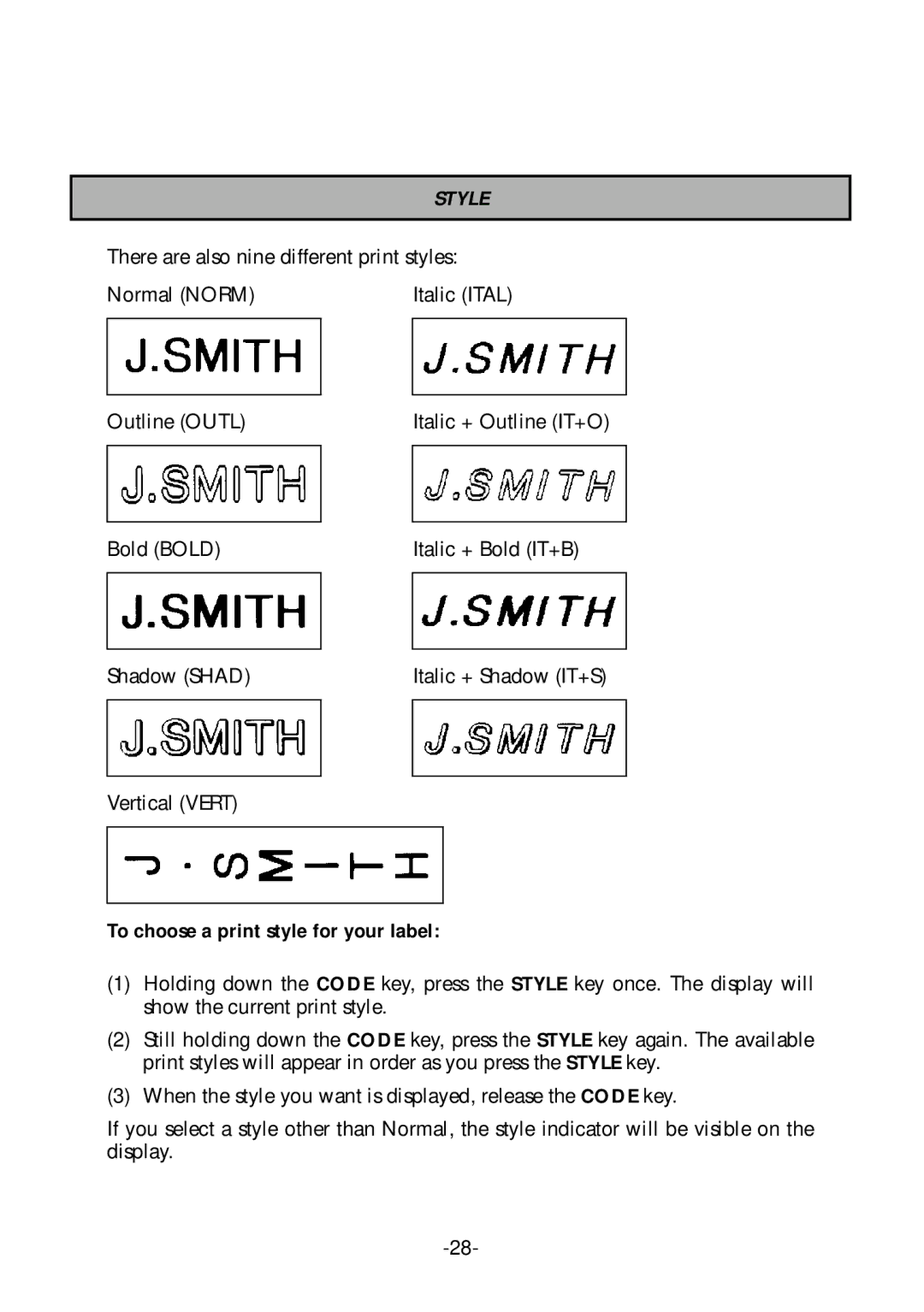 Brother PT-1700 manual Style, To choose a print style for your label 