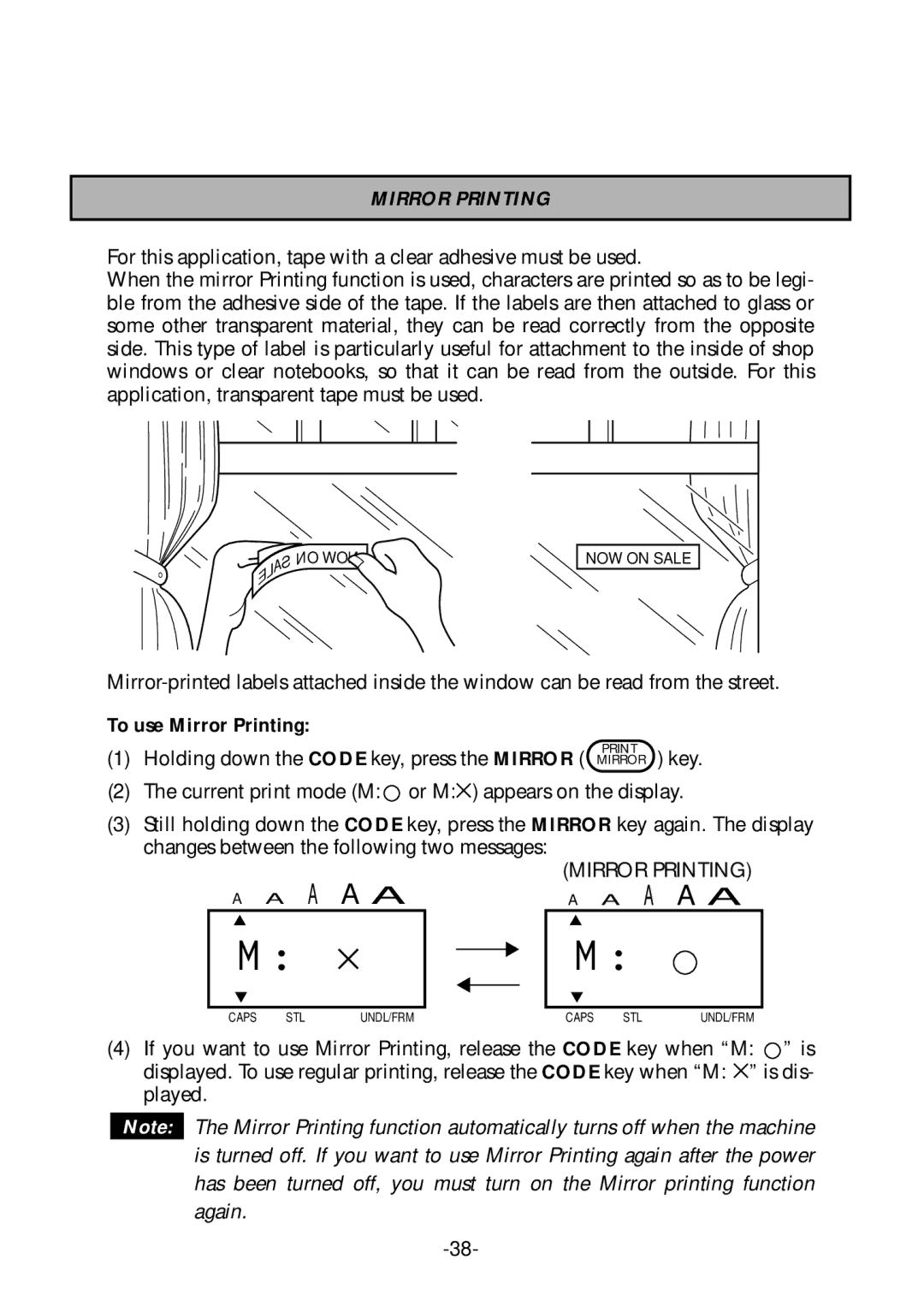 Brother PT-1700 manual To use Mirror Printing 