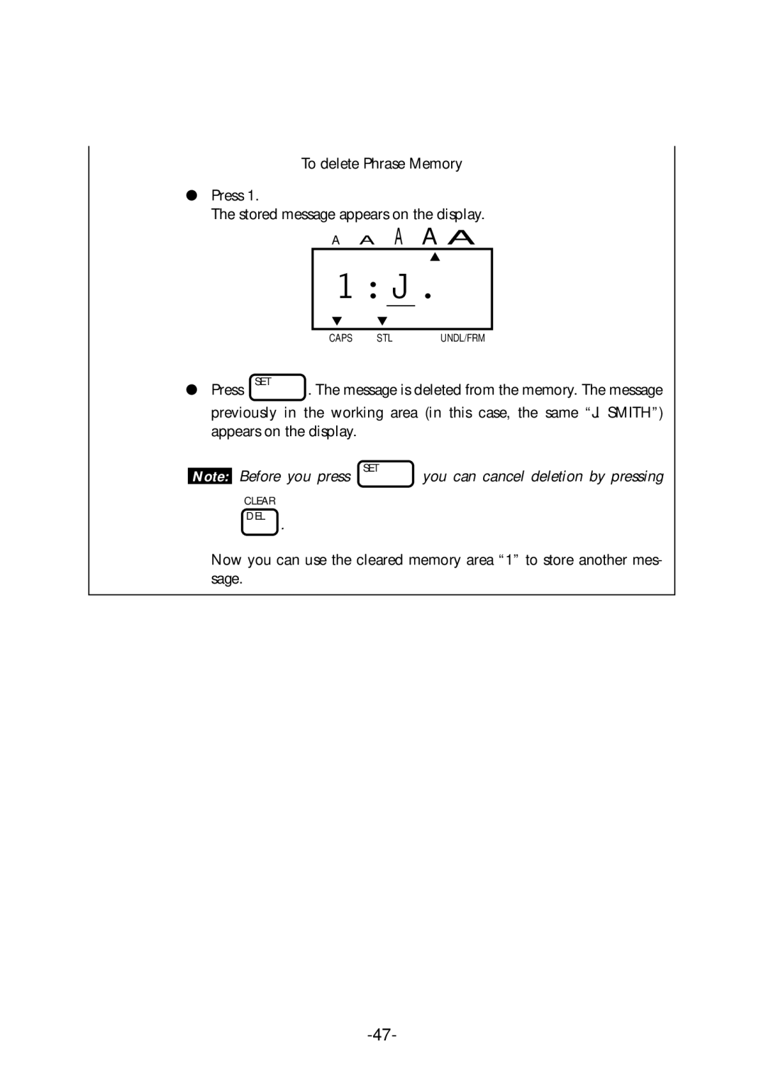 Brother PT-1700 manual You can cancel deletion by pressing 