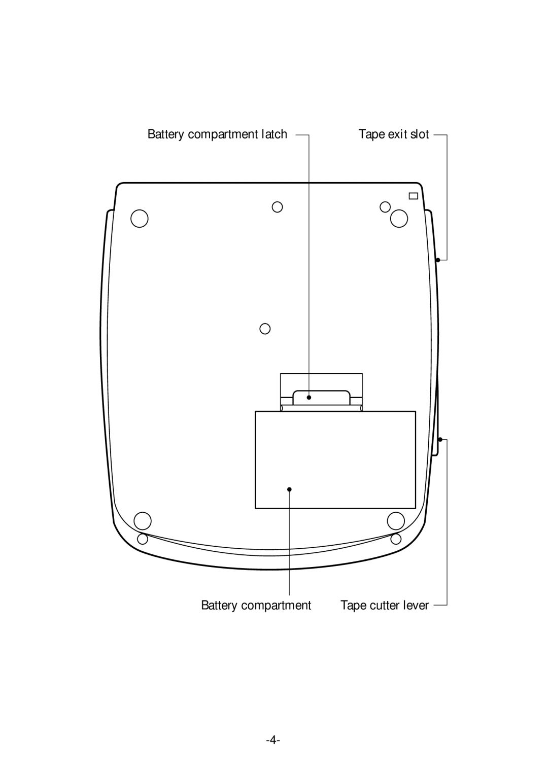 Brother PT-1700 manual Battery compartment latch Tape exit slot 