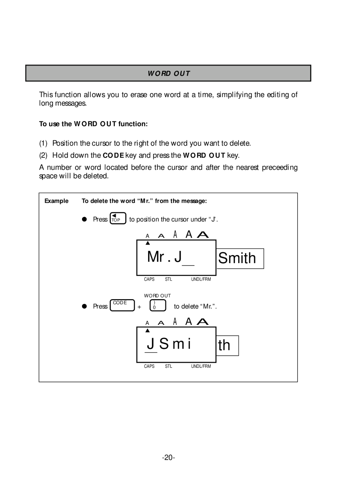 Brother PT-1700 manual To use the Word OUT function 