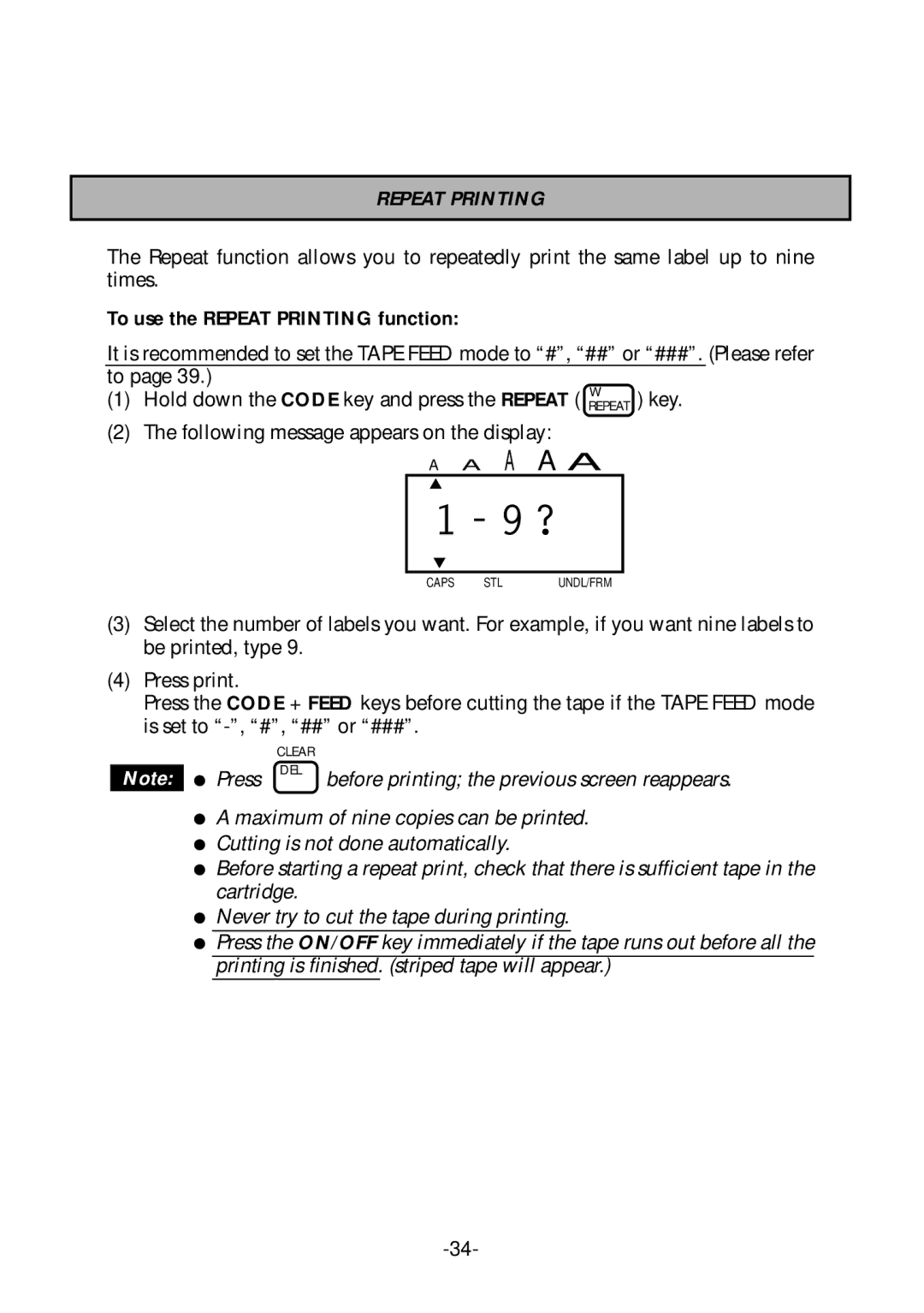 Brother PT-1700 manual To use the Repeat Printing function 