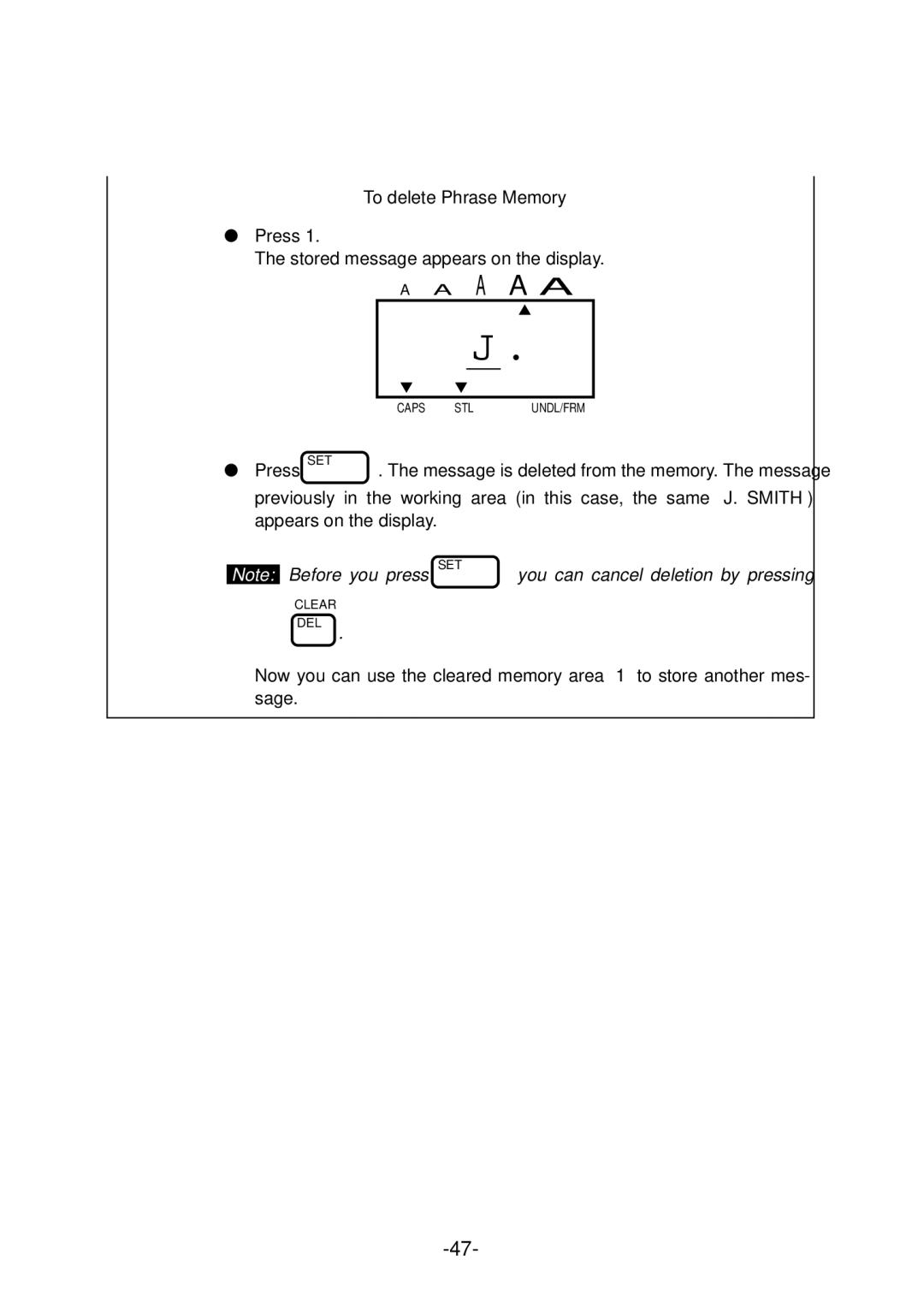 Brother PT-1700 manual You can cancel deletion by pressing 