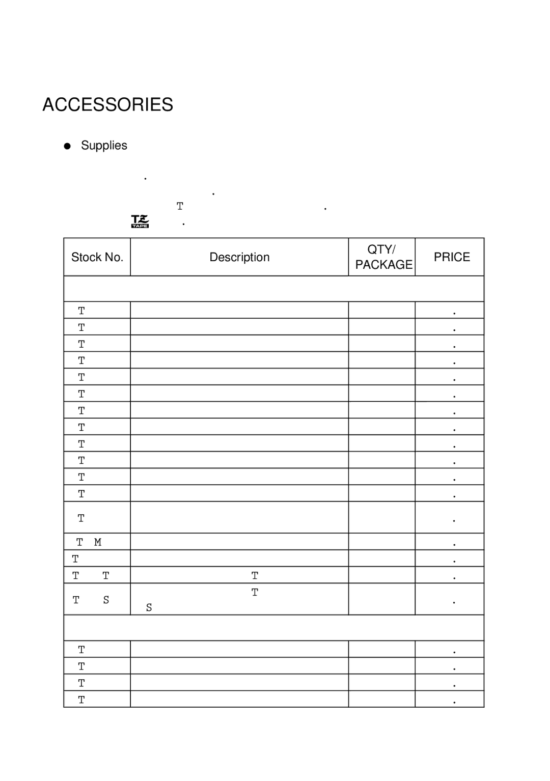 Brother PT-1700 manual Accessories, Supplies, Stock No Description 