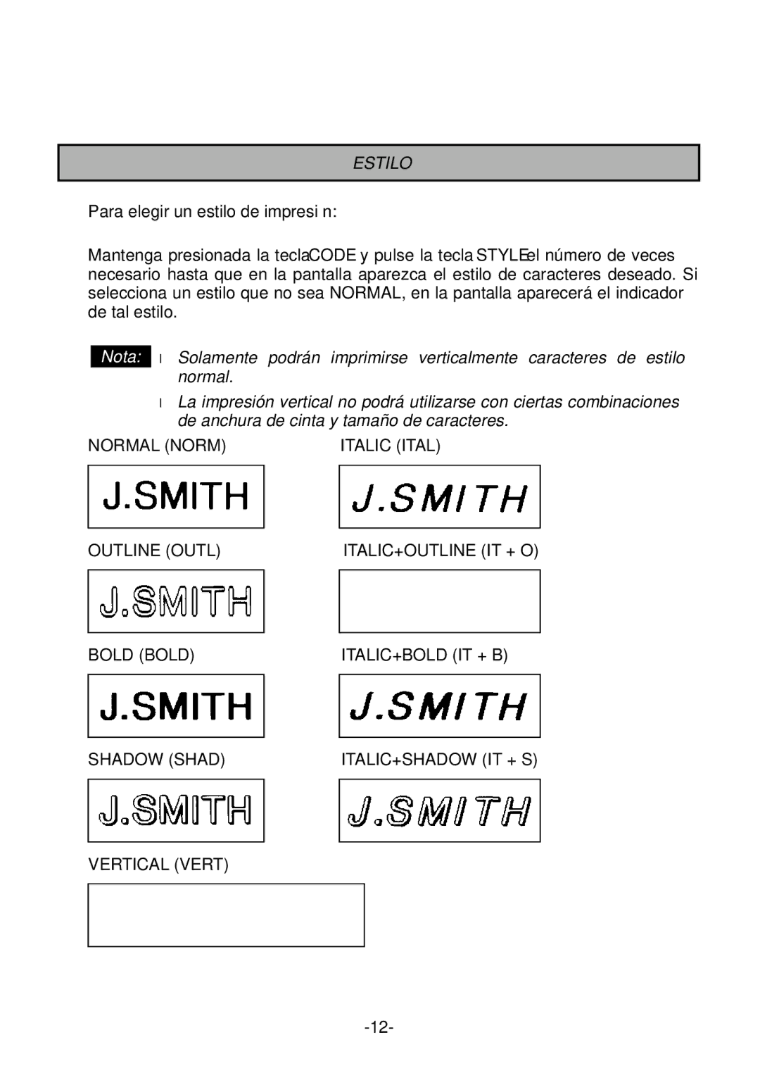 Brother PT-1700 manual Estilo, Para elegir un estilo de impresión 