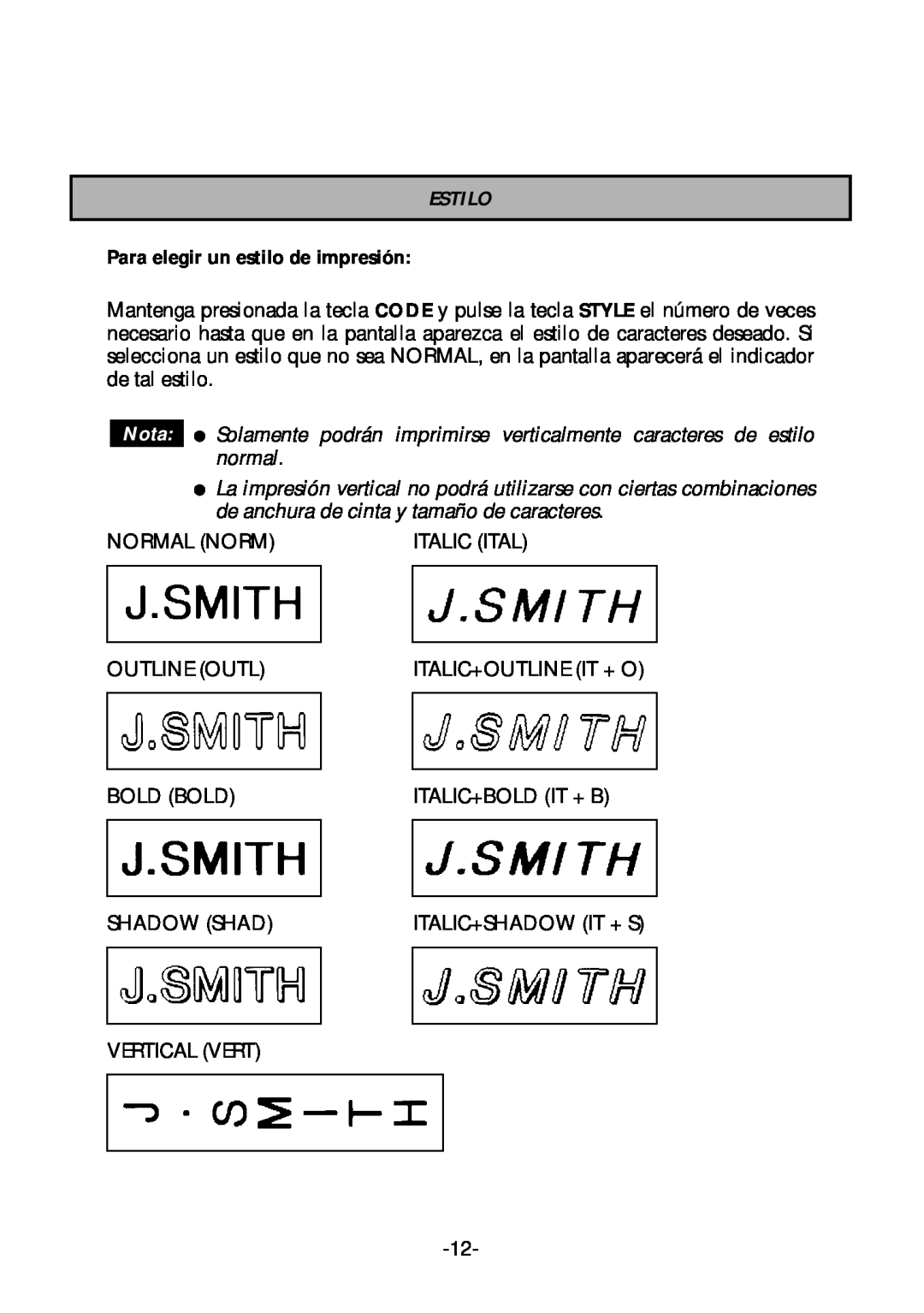 Brother PT-1700 manual Estilo, Para elegir un estilo de impresión, Nota 