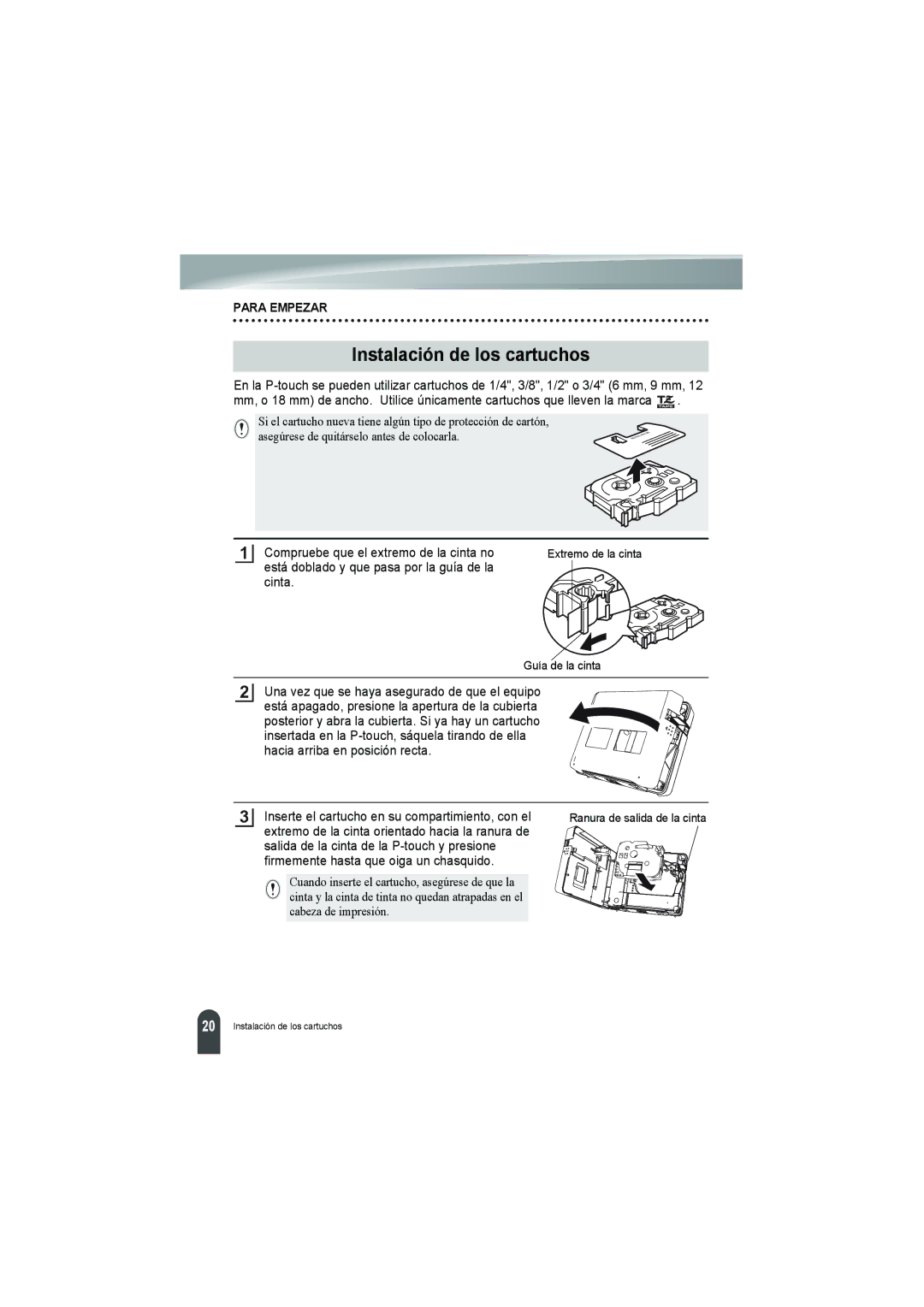 Brother PT-18R manual Instalación de los cartuchos 