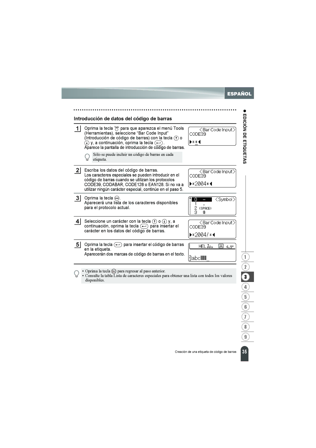 Brother PT-18R manual Introducción de datos del código de barras, Escriba los datos del código de barras 