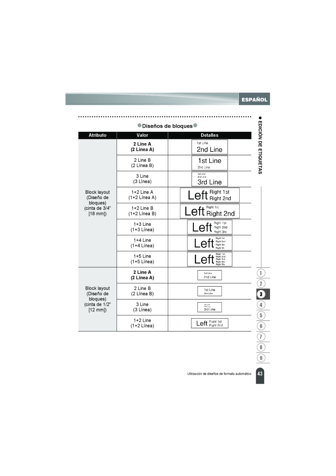 Brother PT-18R manual ZDiseños de bloquesz, Line a 