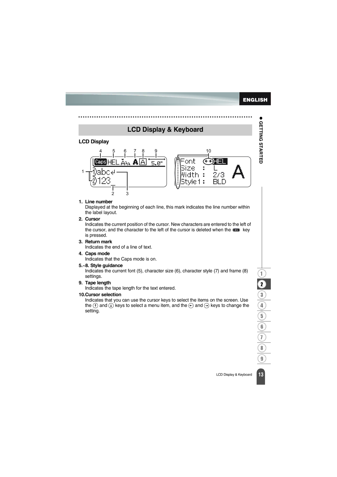 Brother PT-18R manual LCD Display & Keyboard 