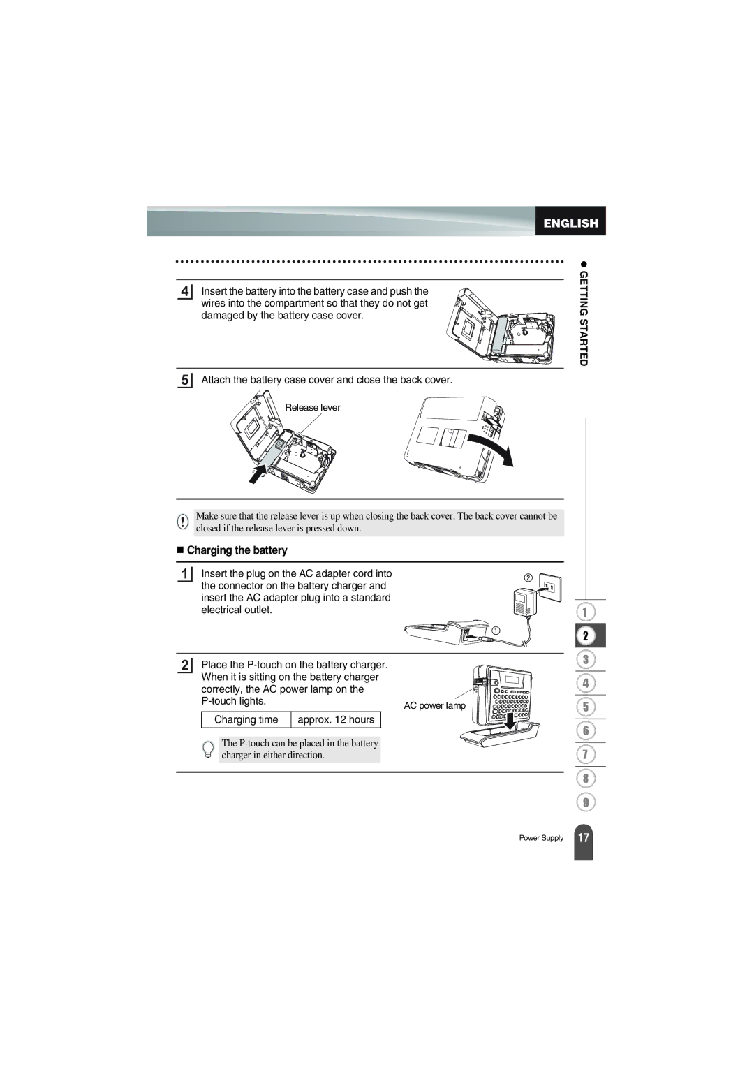 Brother PT-18R manual Charging the battery 