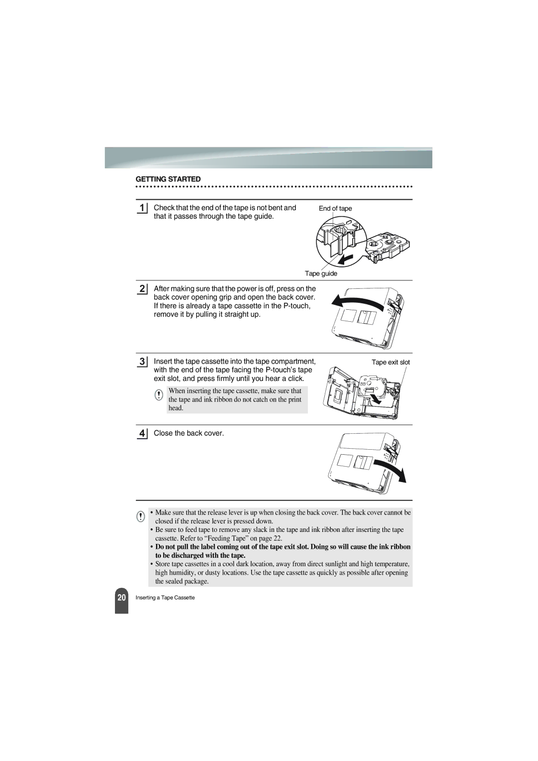 Brother PT-18R manual Check that the end of the tape is not bent 