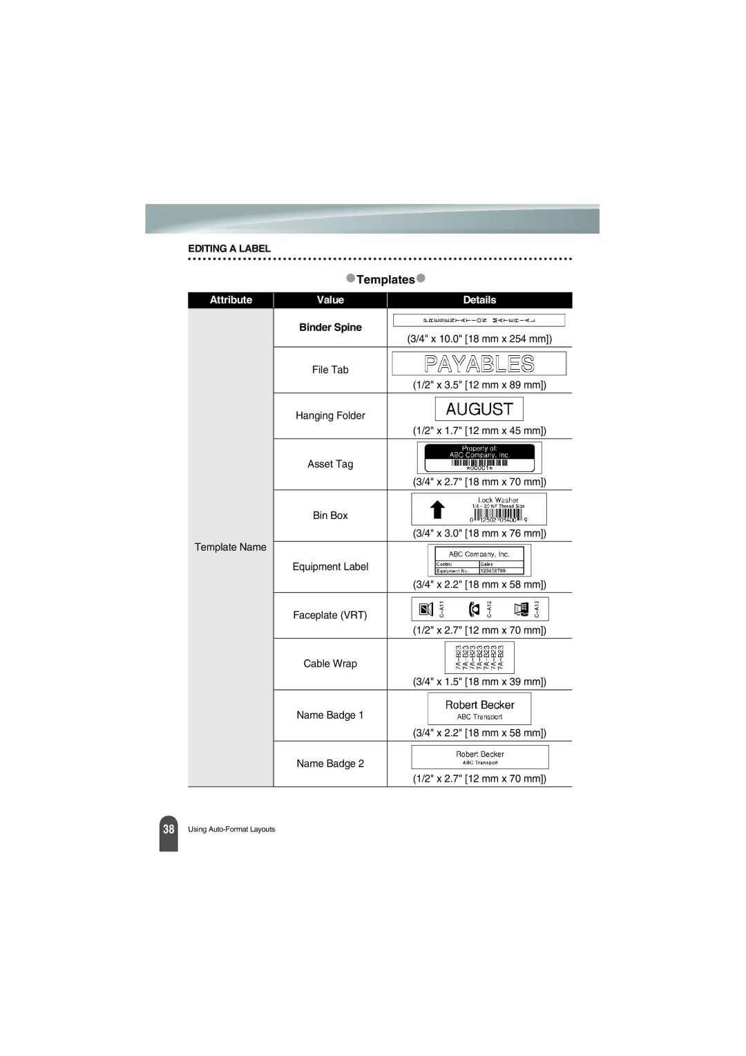 Brother PT-18R manual Templates, Details 