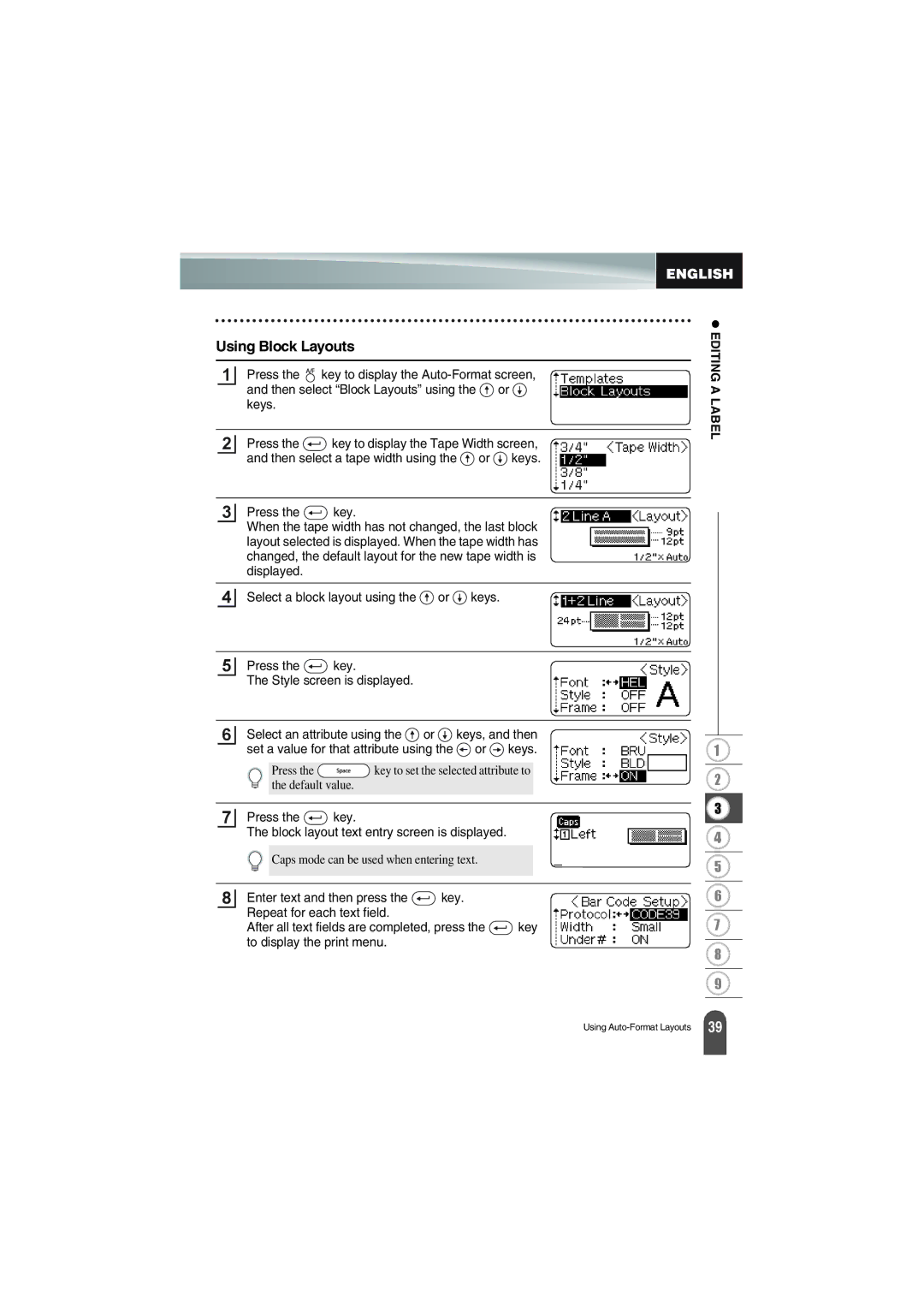 Brother PT-18R manual Using Block Layouts 