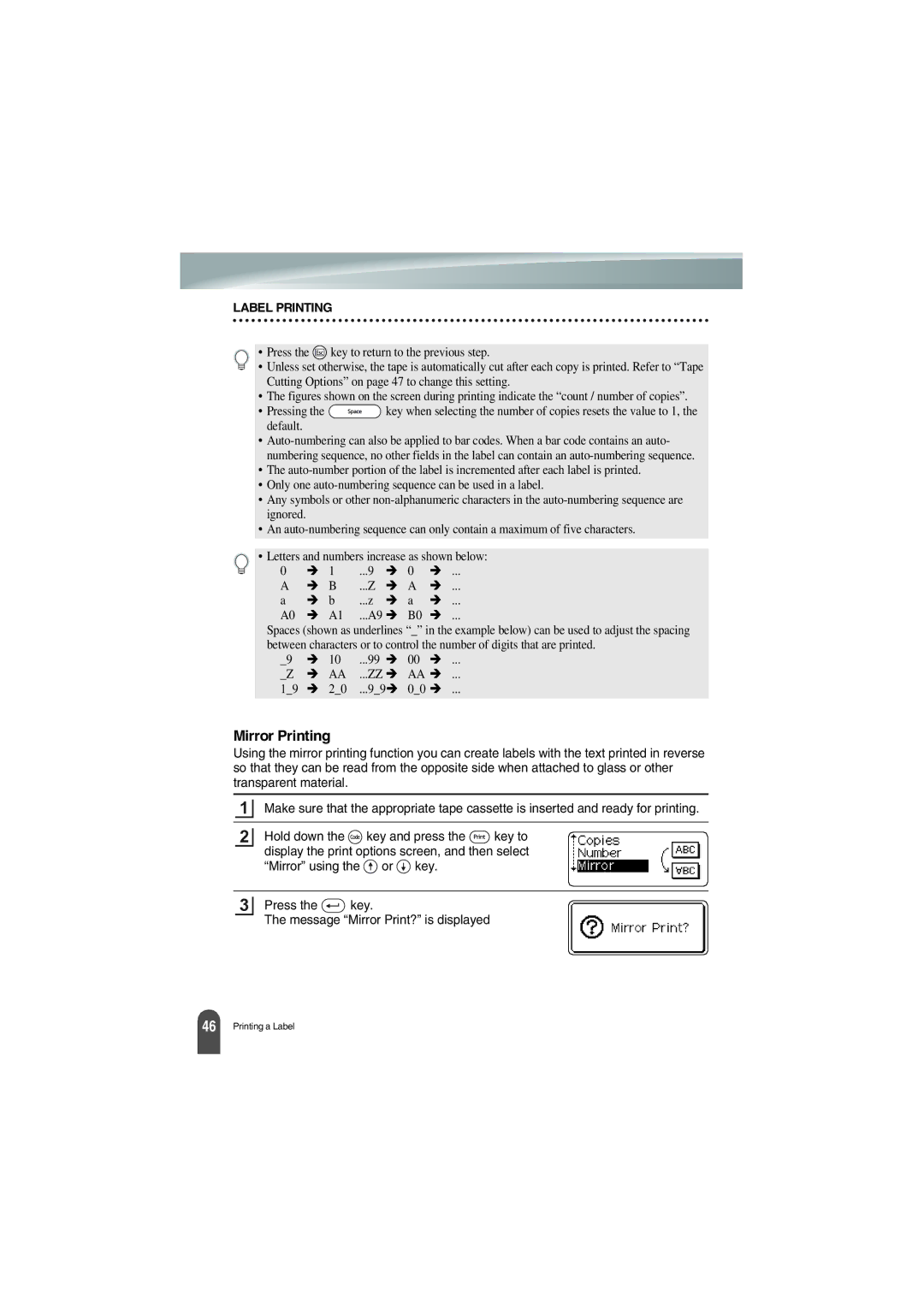 Brother PT-18R manual Mirror Printing 