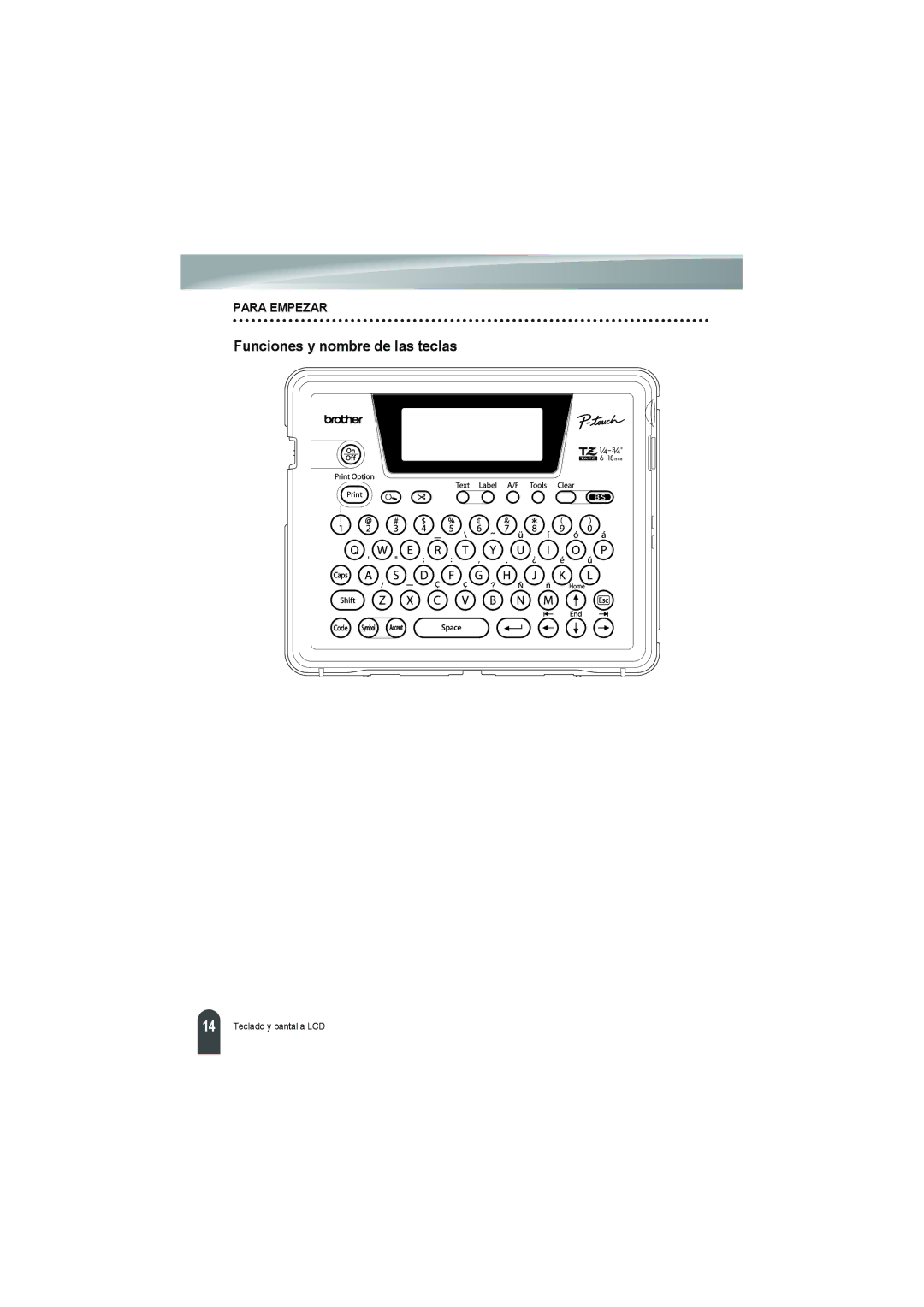 Brother PT-18R manual Funciones y nombre de las teclas 