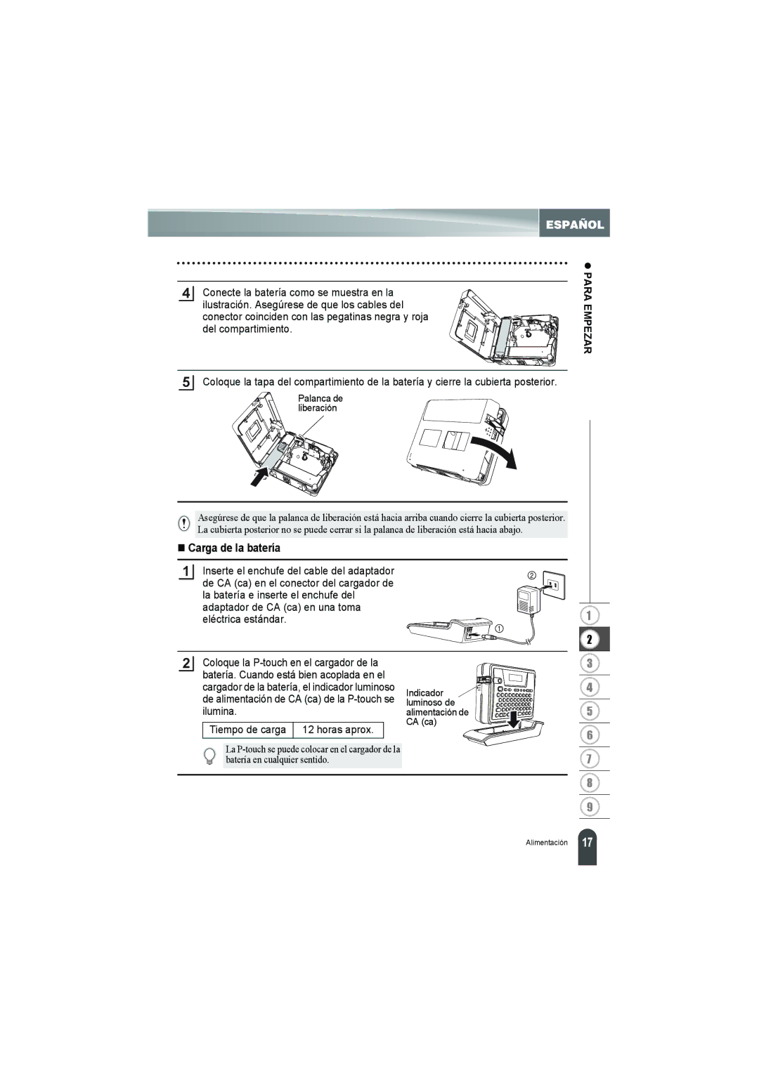 Brother PT-18R manual „ Carga de la batería 