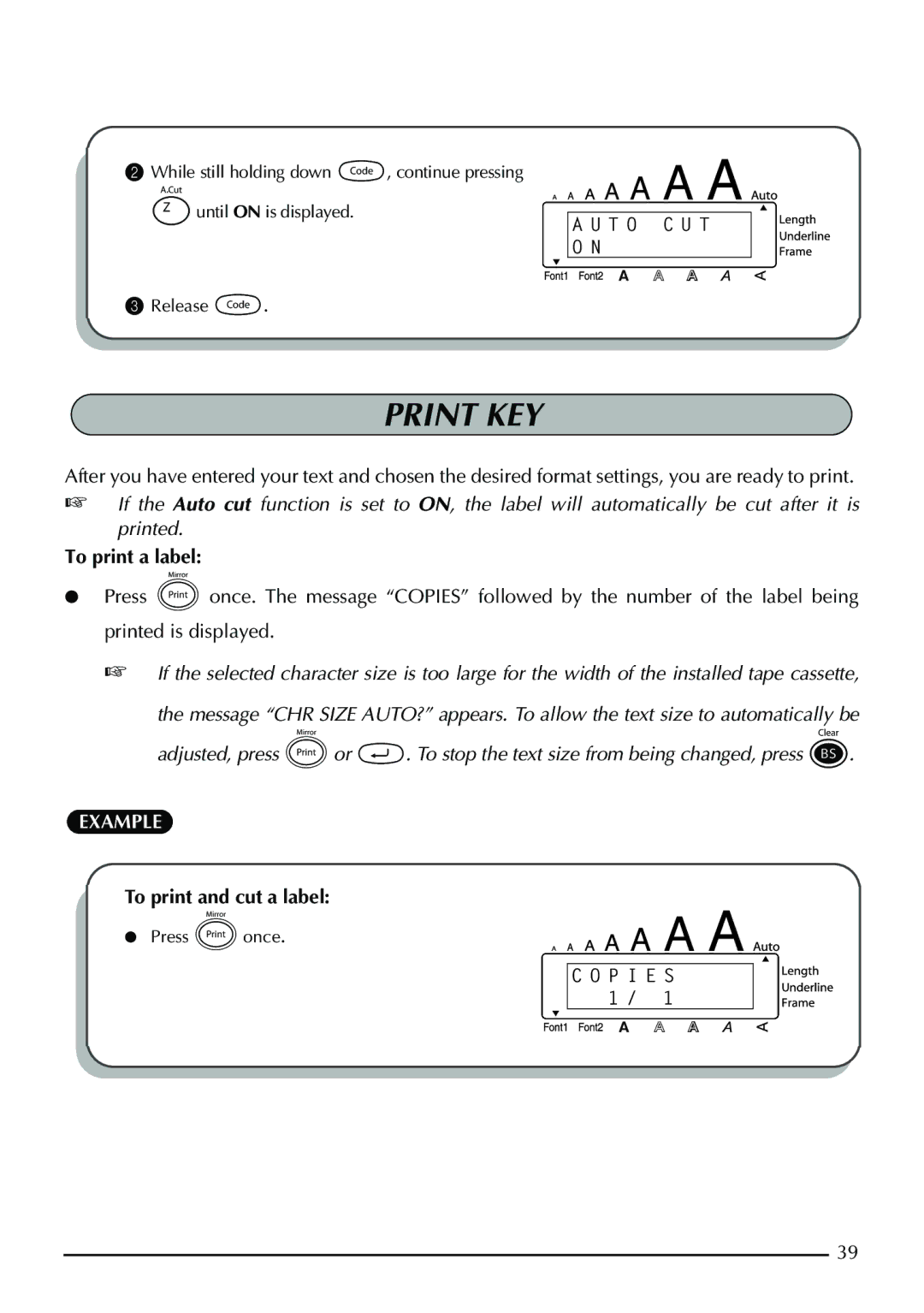 Brother PT-1950, PT-1960 manual Print KEY, To print a label 