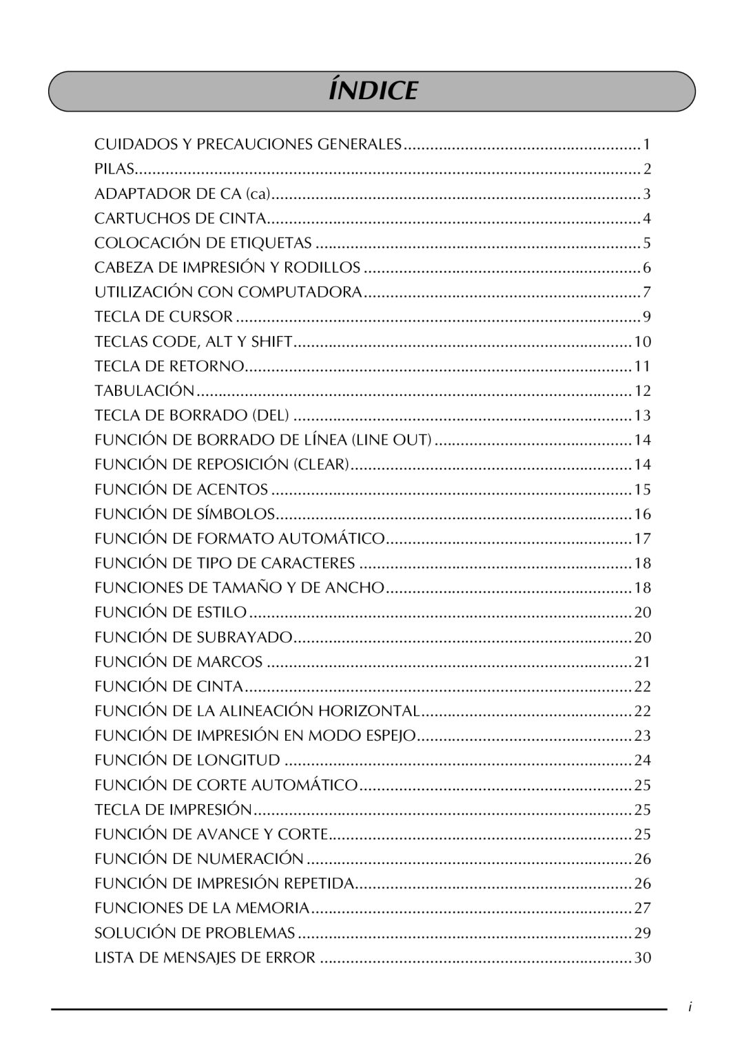 Brother PT-1950, PT-1960 manual Índice 